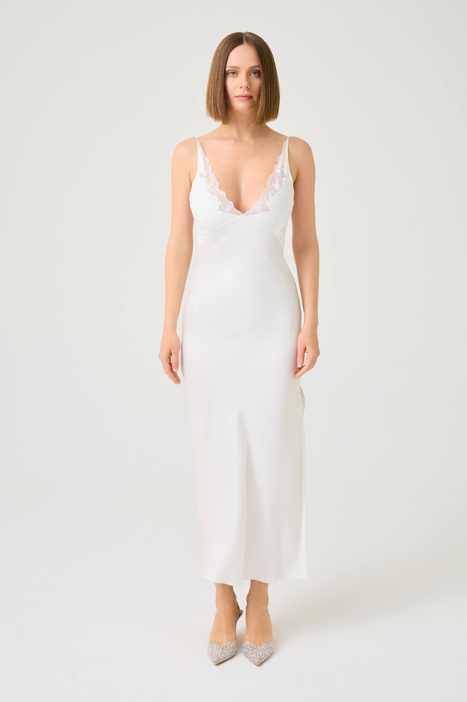 Ross Long Rayon Robe Set with Off White Lace on Off White