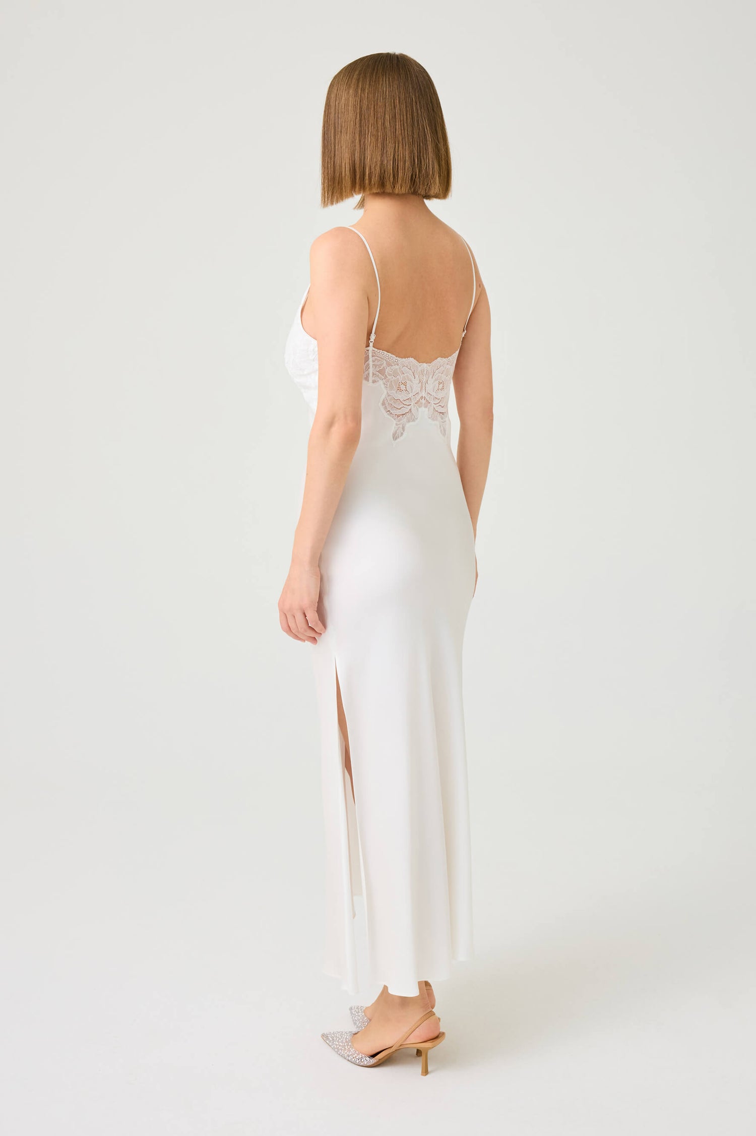 Elle Long Rayon Nightgown with Off White Lace on Off White