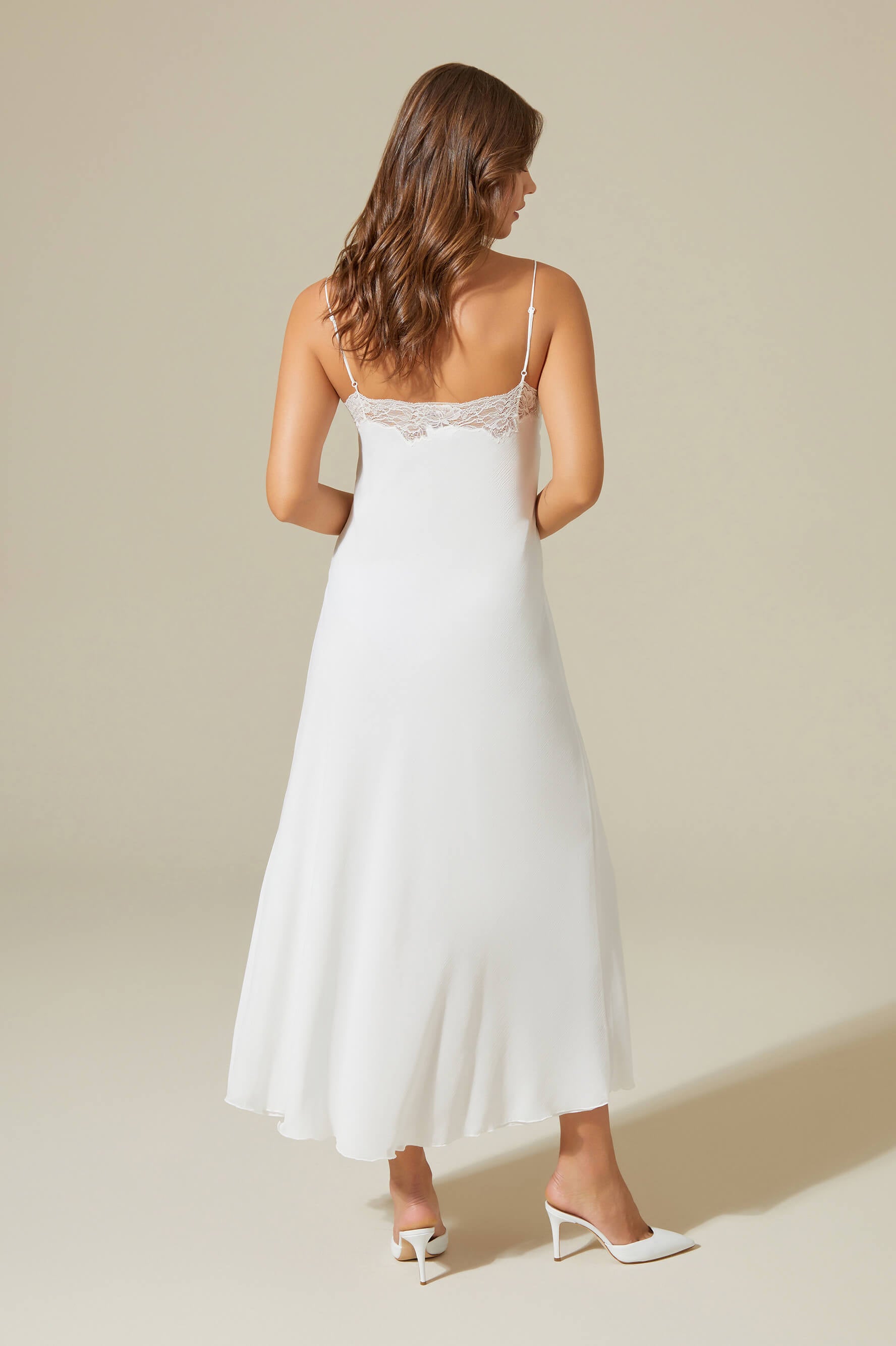 Carina Long Silky Chiffon Robe Set - Off White on Off White