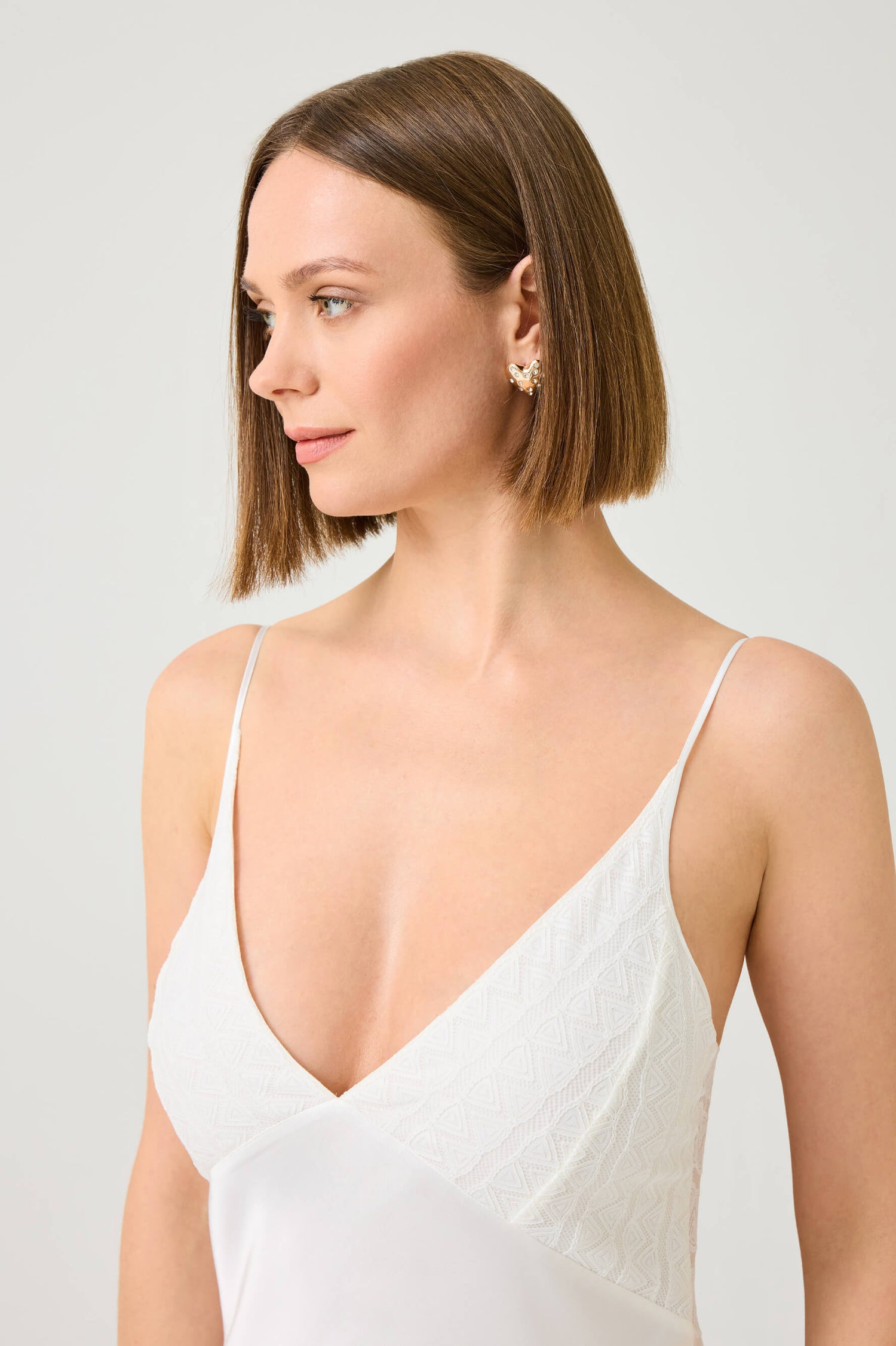 Sira Long Rayon Nightgown with Off White Lace on Off White