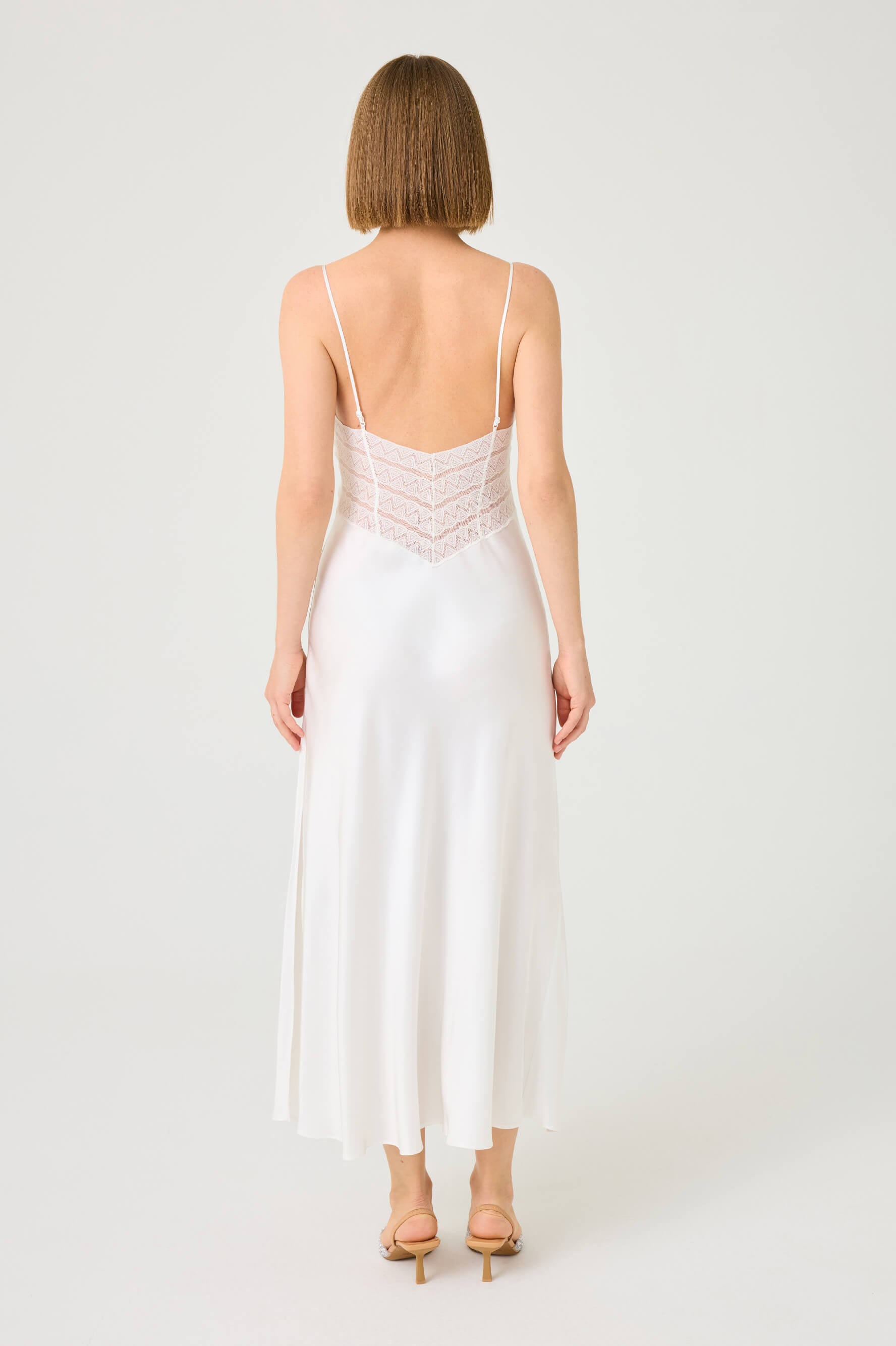 Sira Long Rayon Nightgown with Off White Lace on Off White