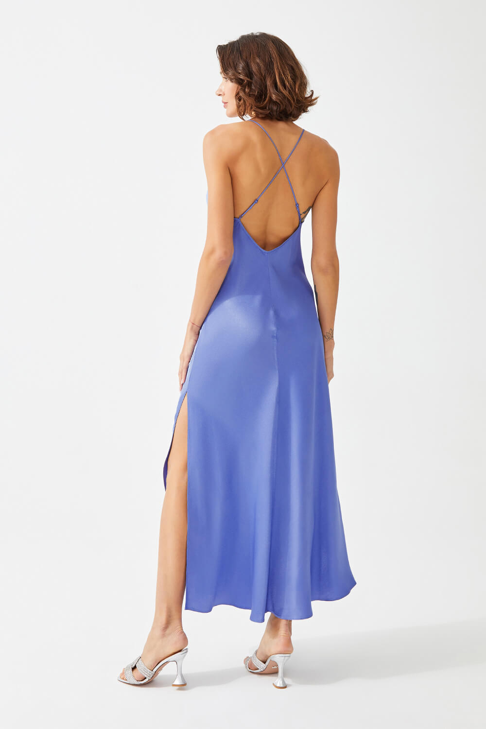 Bluebell Long Rayon Trimmed Robe Set with Bias Cut Slip Dress - Lilac