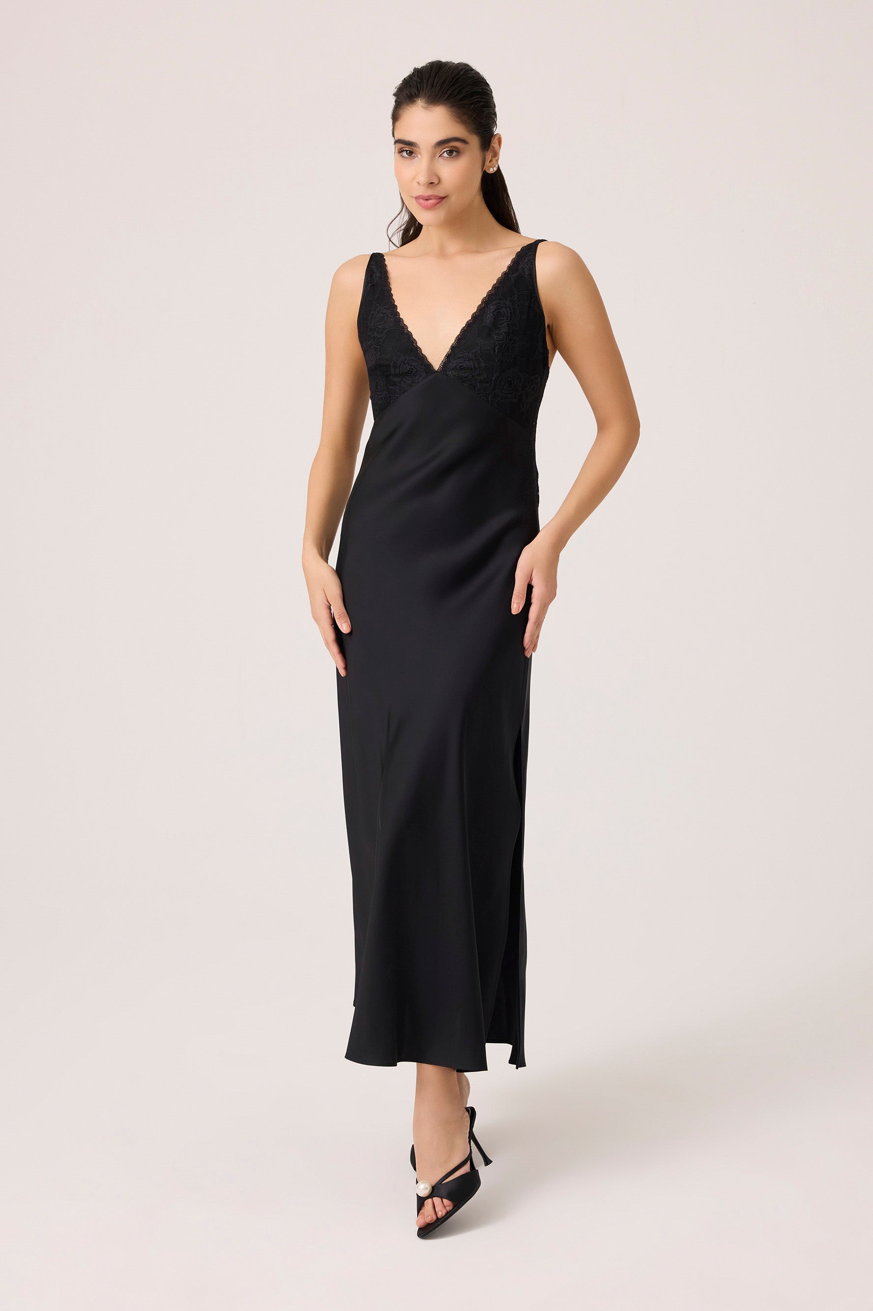 black silk night dress Mila Silky Rayon Nightgown Black, XL-XXL making the details exquisite Size:Youth 14 no-dropship Florence - Cement Satin