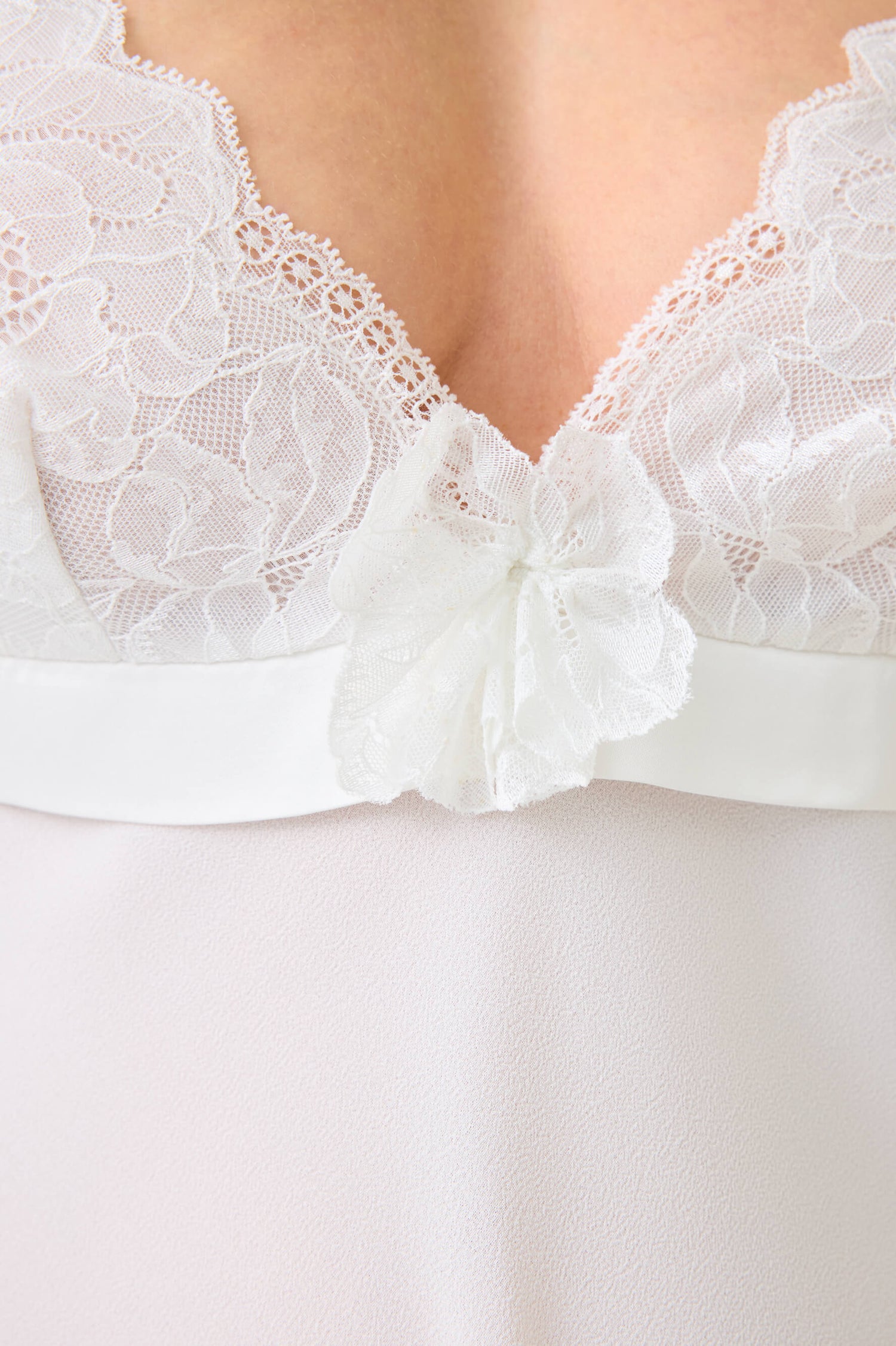 Miss Alba Short Nightgown with Off White Lace on Off White