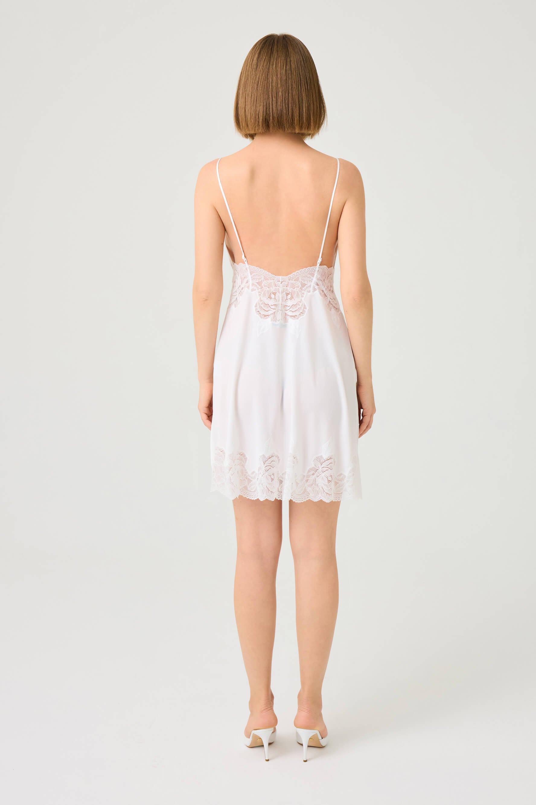 Miss Rosabelle Short Silky Chiffon Robe Set with Off White Lace on Off White