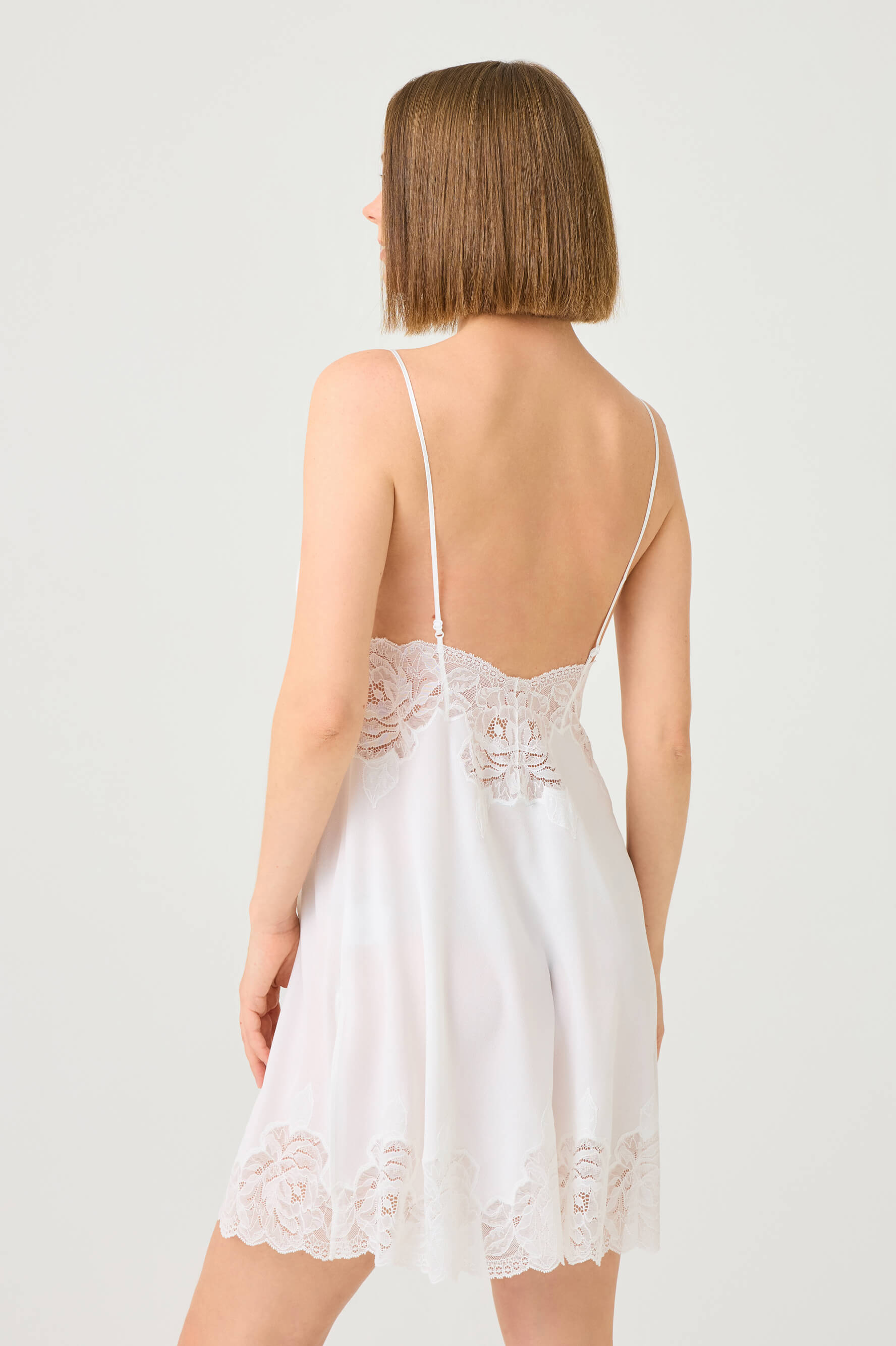 Miss Rosabelle Short Silky Chiffon Robe Set with Off White Lace on Off White