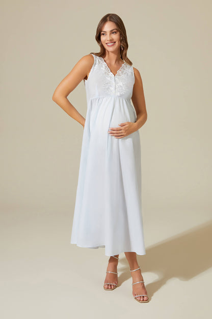 Anne Long Cotton Voile Nightgown with Buttons - Baby Blue