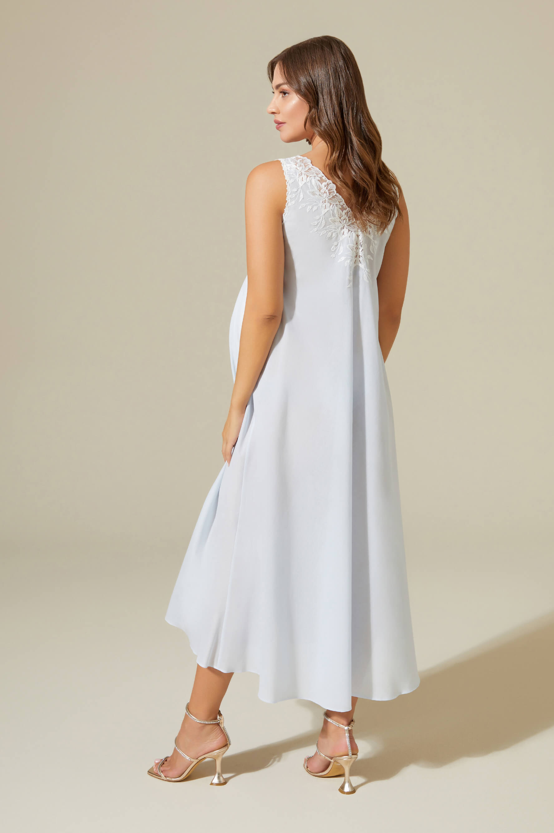 Maia-Trimmed Cotton Voile Long Sleeve Robe Set - Baby Blue