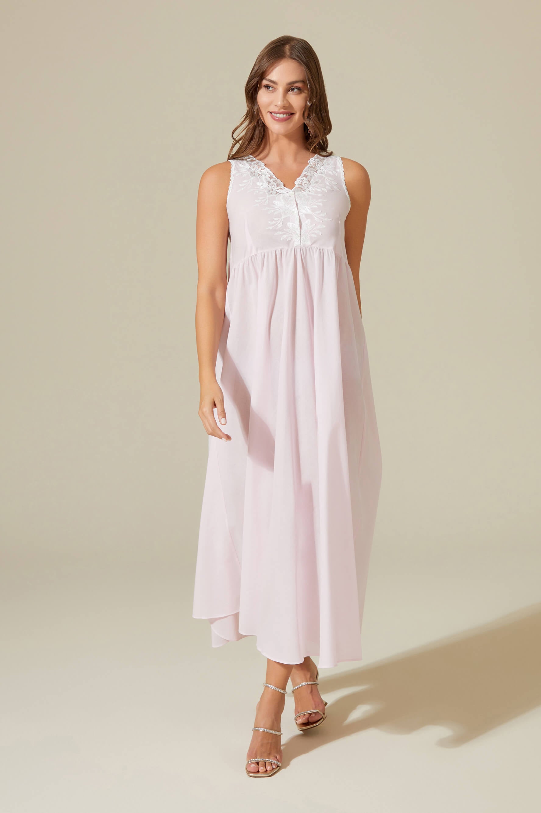 Maia-Trimmed Cotton Voile Long Sleeve Robe Set - Baby Pink