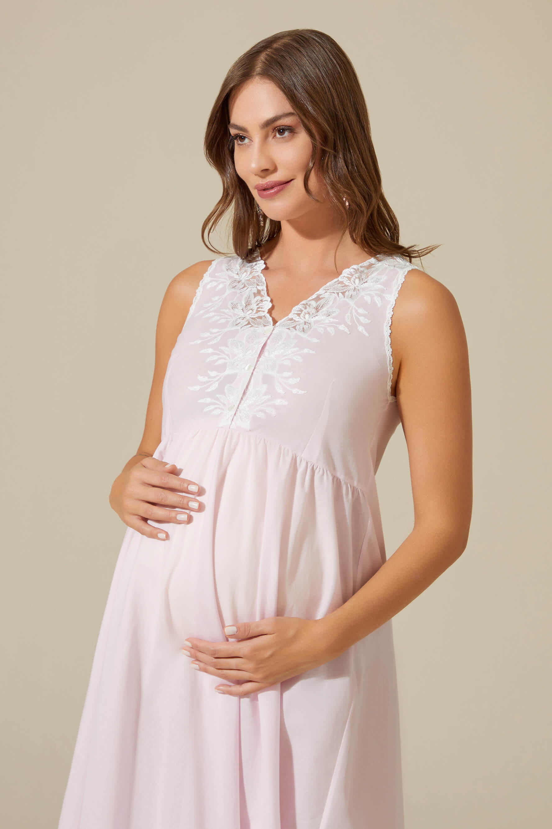 Maia-Trimmed Cotton Voile Long Sleeve Robe Set - Baby Pink