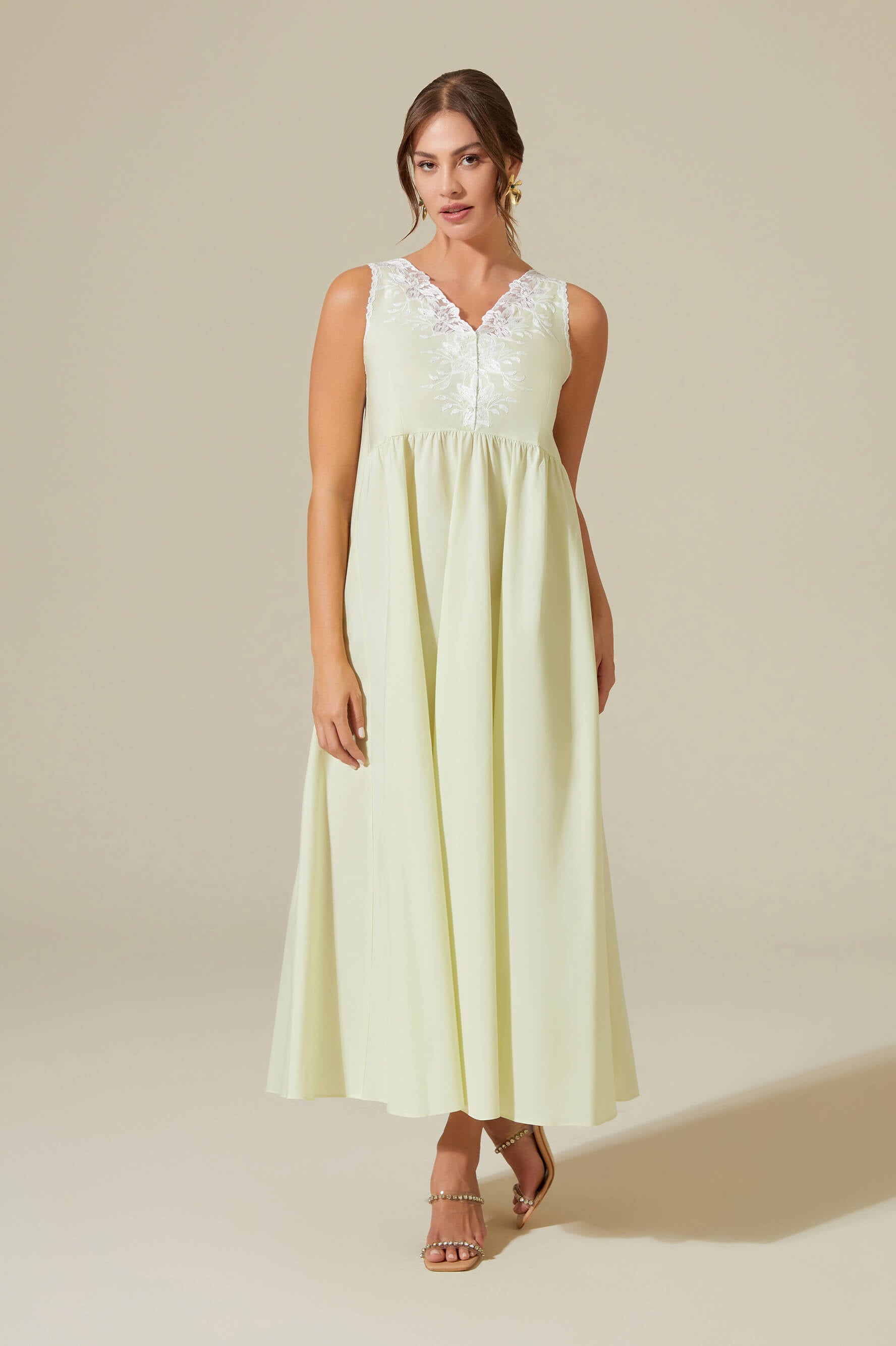 Maia - Trimmed Cotton Voile Long Sleeve Robe Set - Light Green