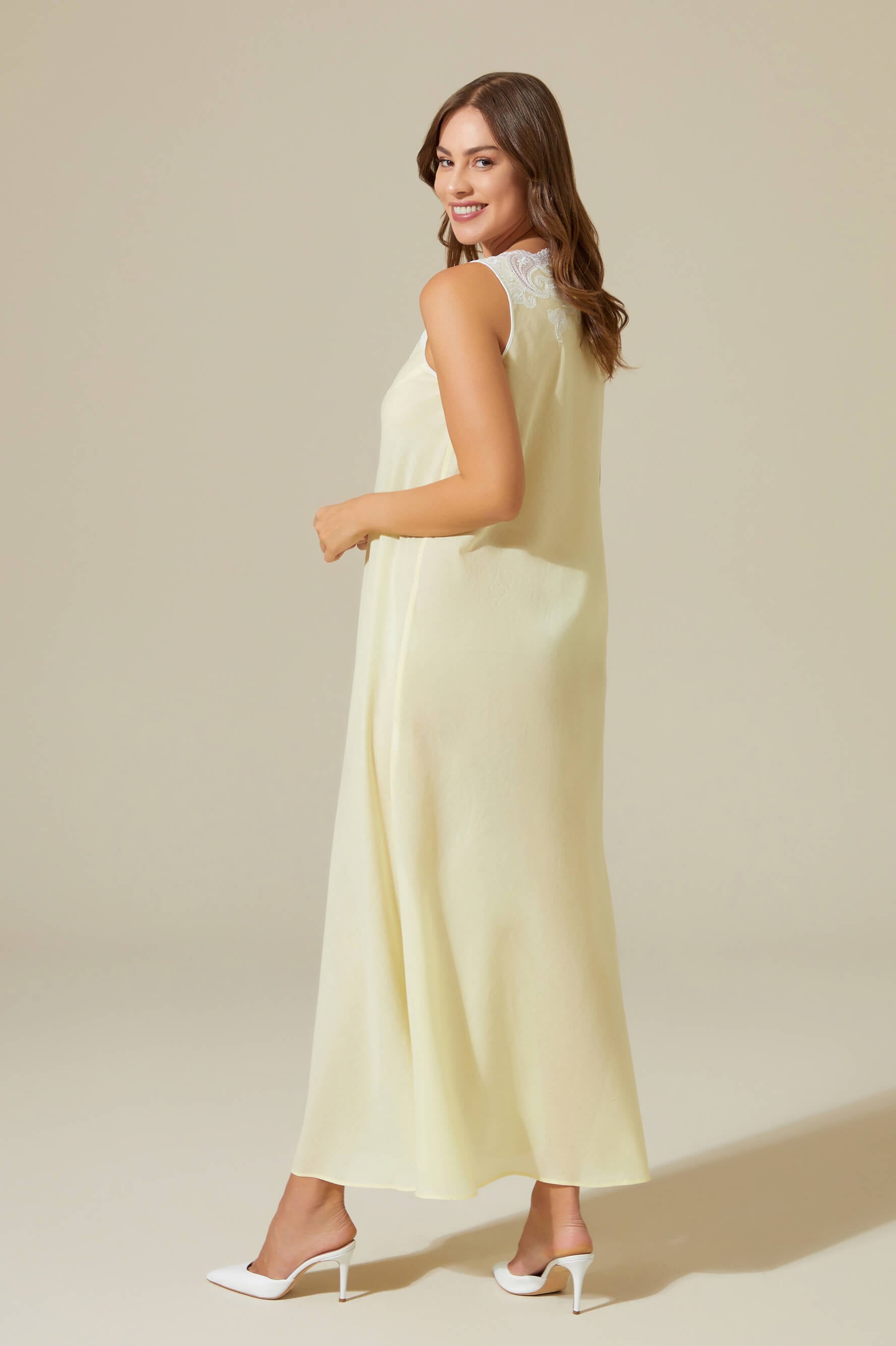 Grace - Trimmed Cotton Voile Long Sleeve Robe Set - Baby Yellow