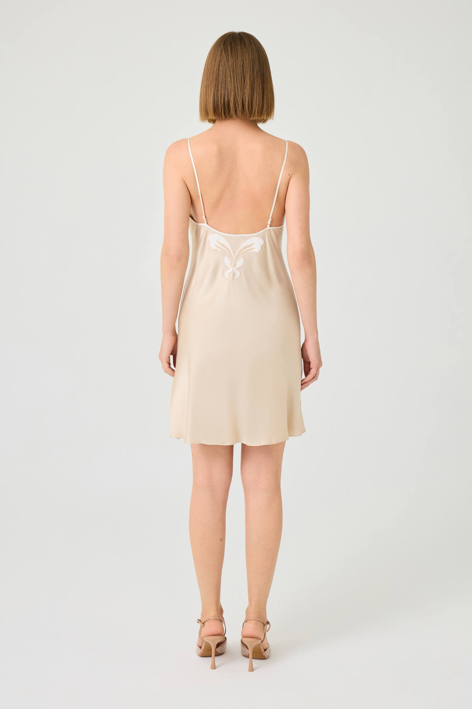 Miss Elia Short Rayon Nightgown with Beige Lace on Beige