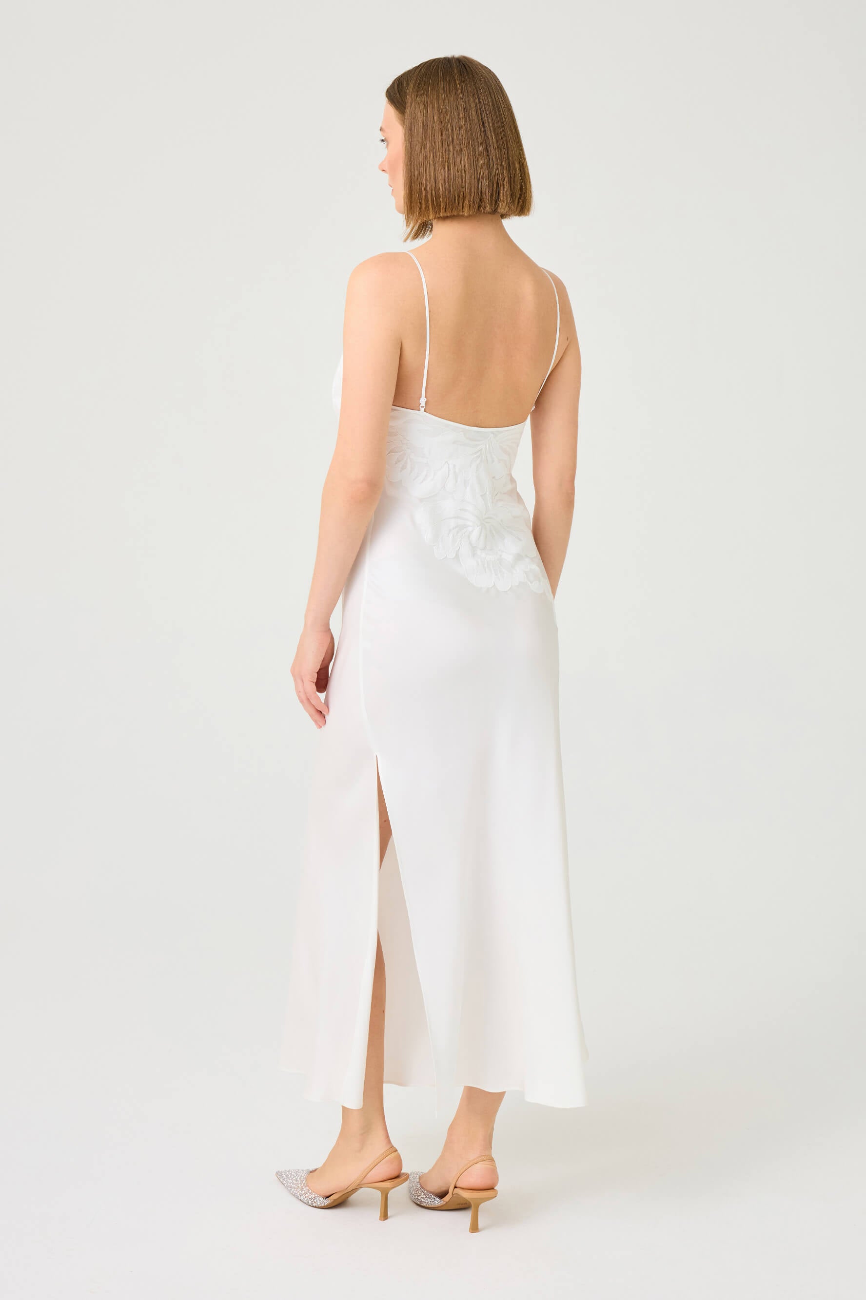 Ela Long Rayon Nightgown with Off White Lace on Off White