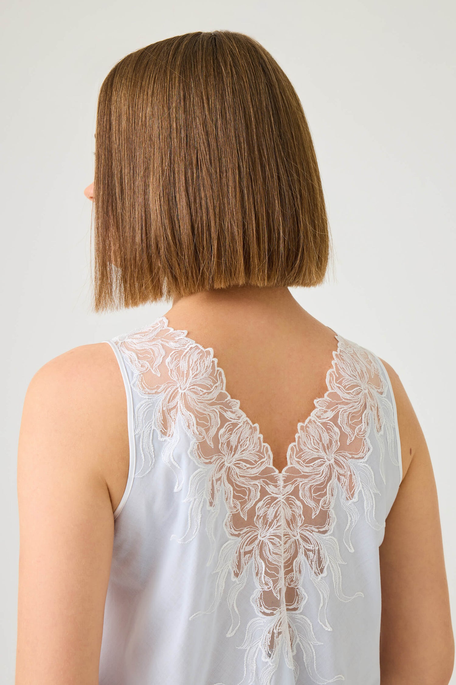 Clariss Long Cotton Voile Nightgown with Off White Lace on Baby Blue