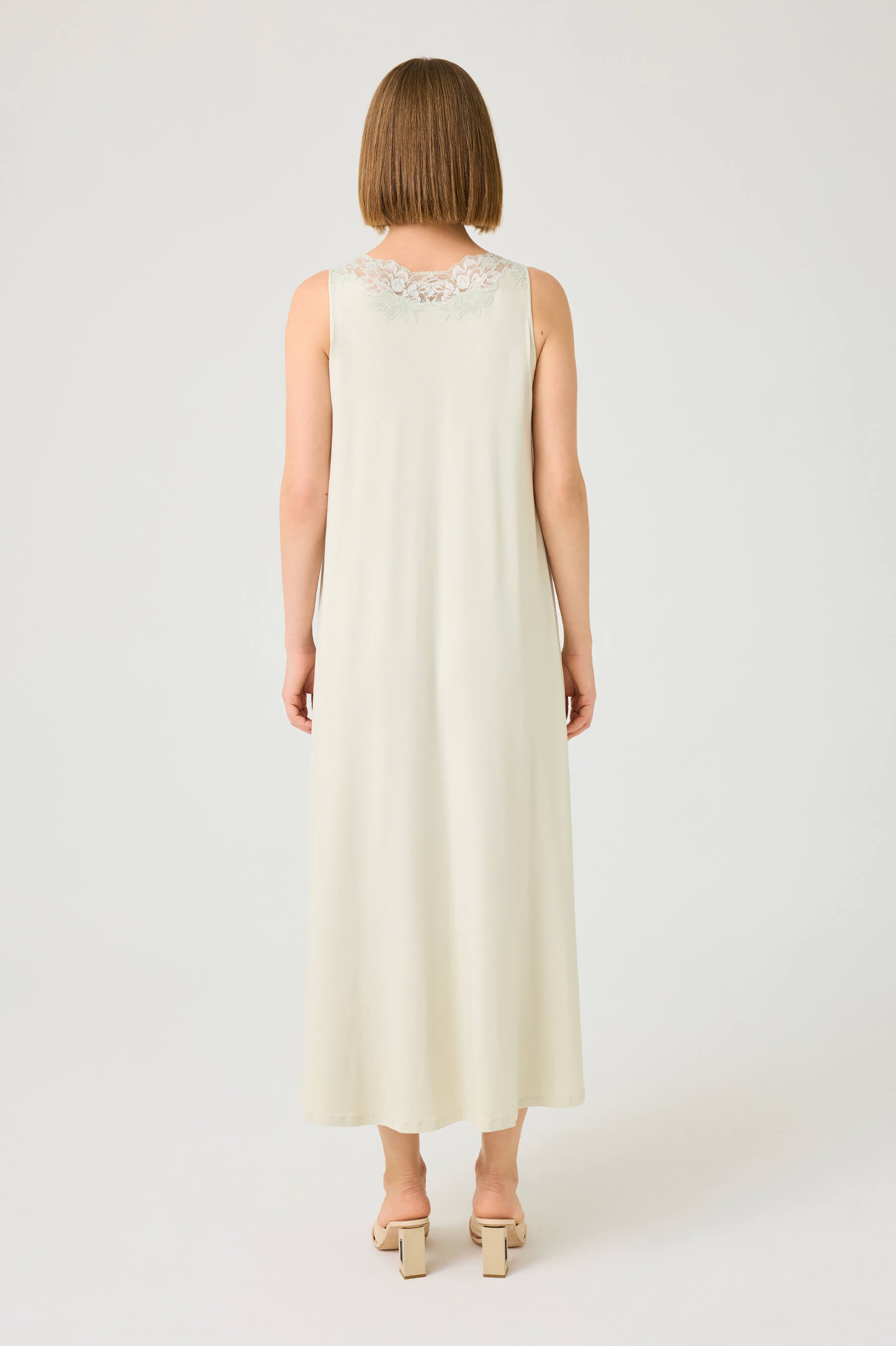Solenne Long Cotton Jersey Robe Set with Sage Green Lace Sage Green