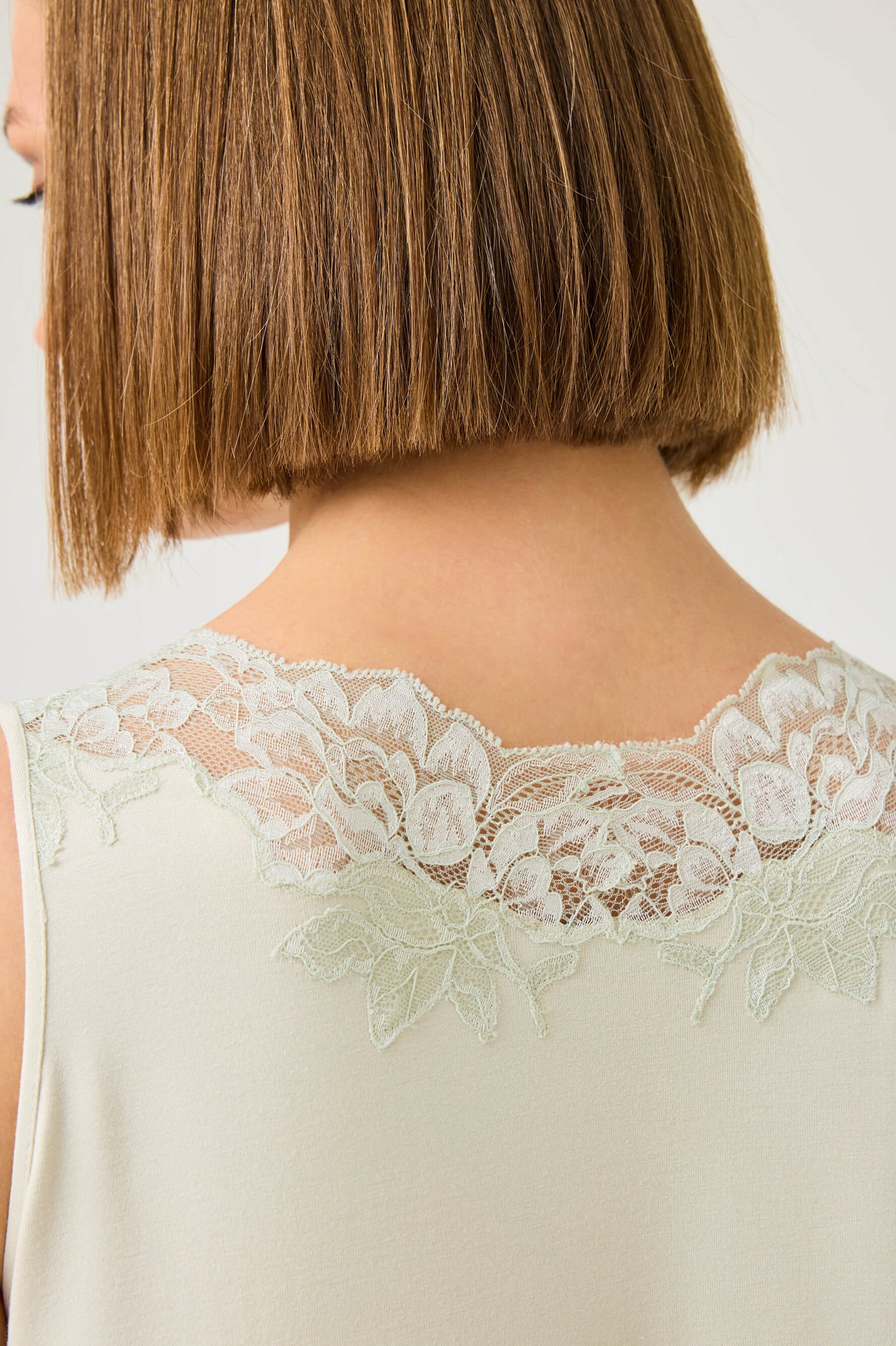 Solenne Long Cotton Jersey Robe Set with Sage Green Lace Sage Green