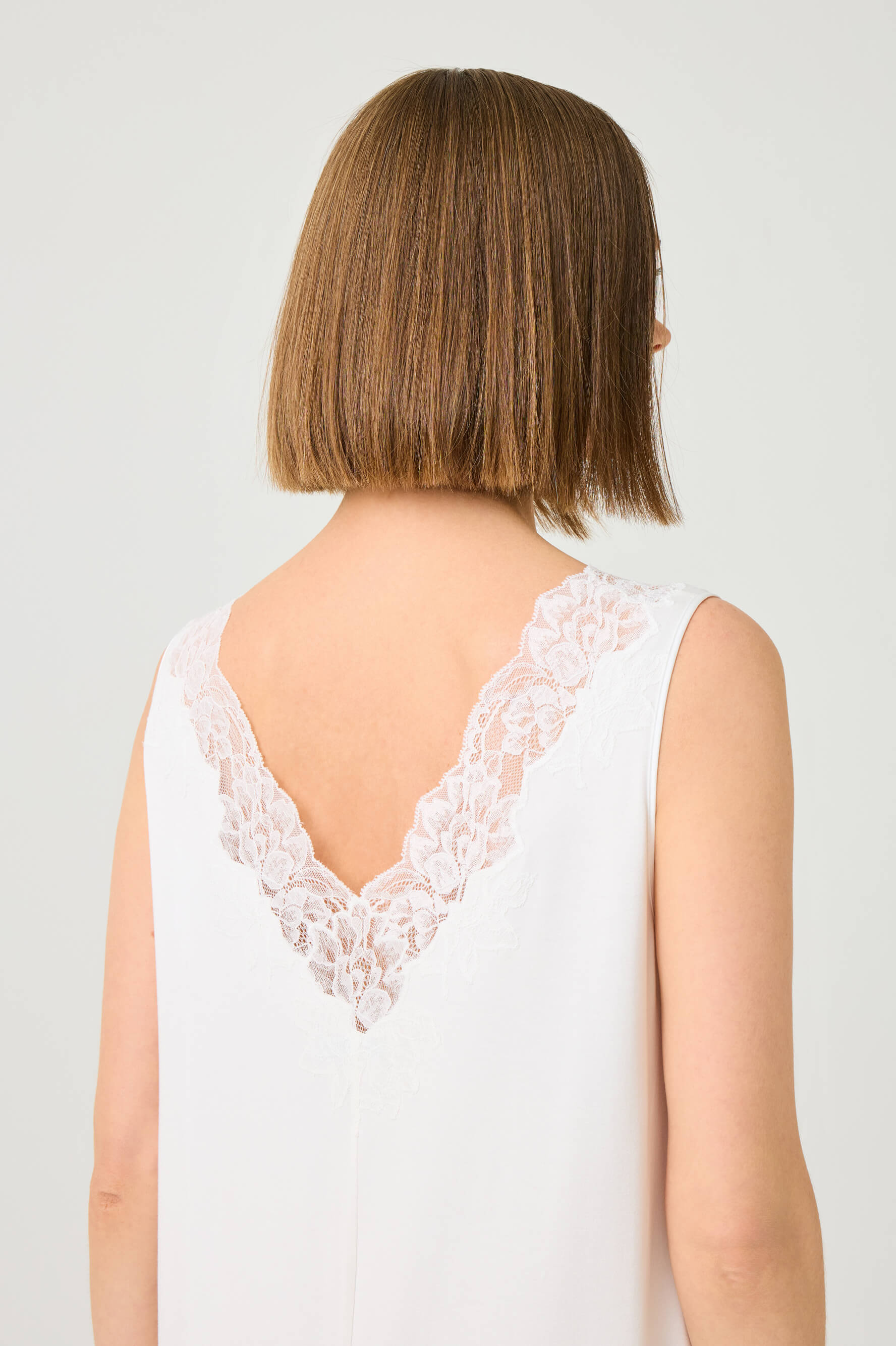 Vivi Long Cotton Jersey Nightgown with Off White Lace on Off White