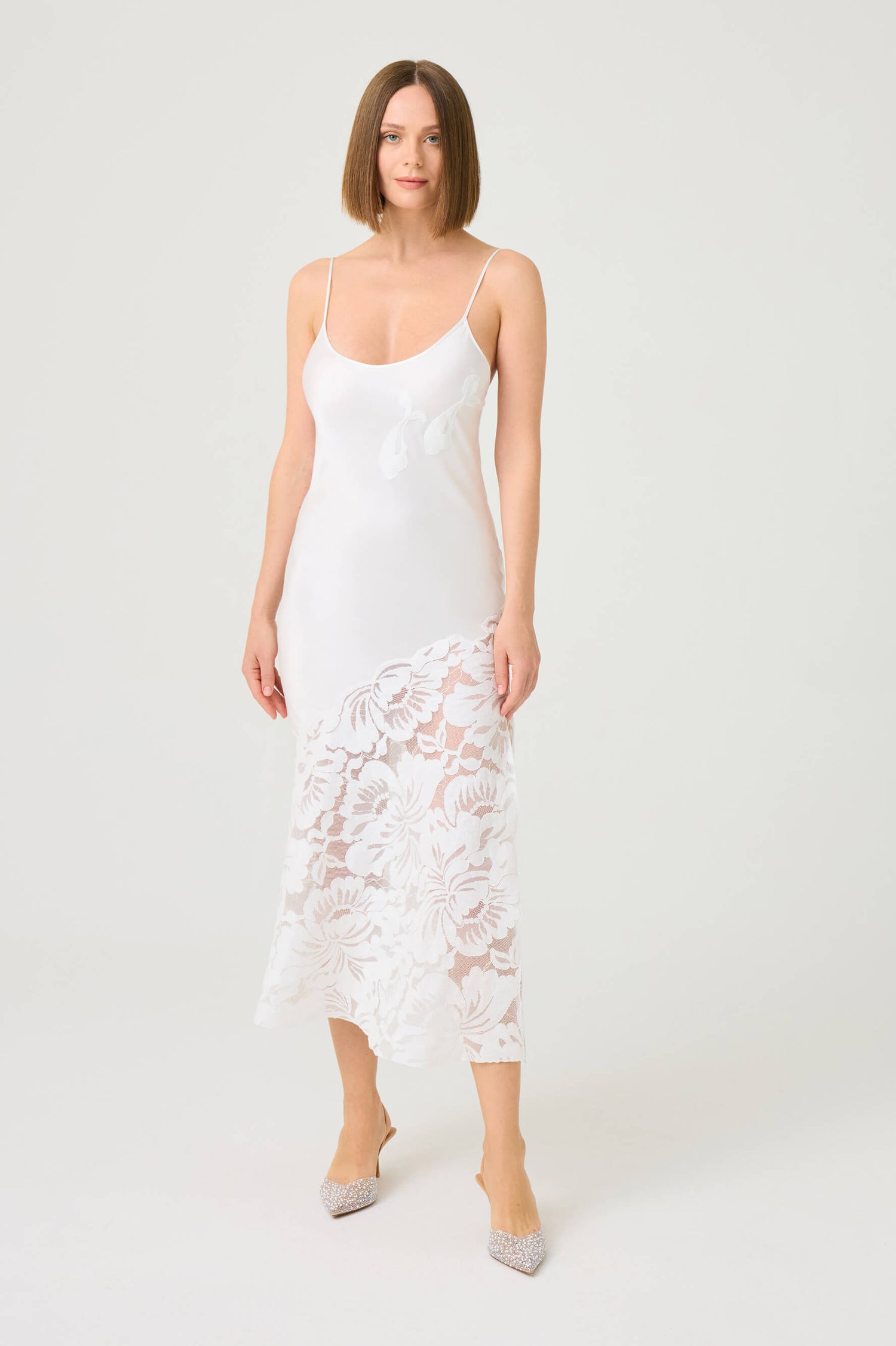 Elia Long Rayon Nightgown with Off White Lace on Off White