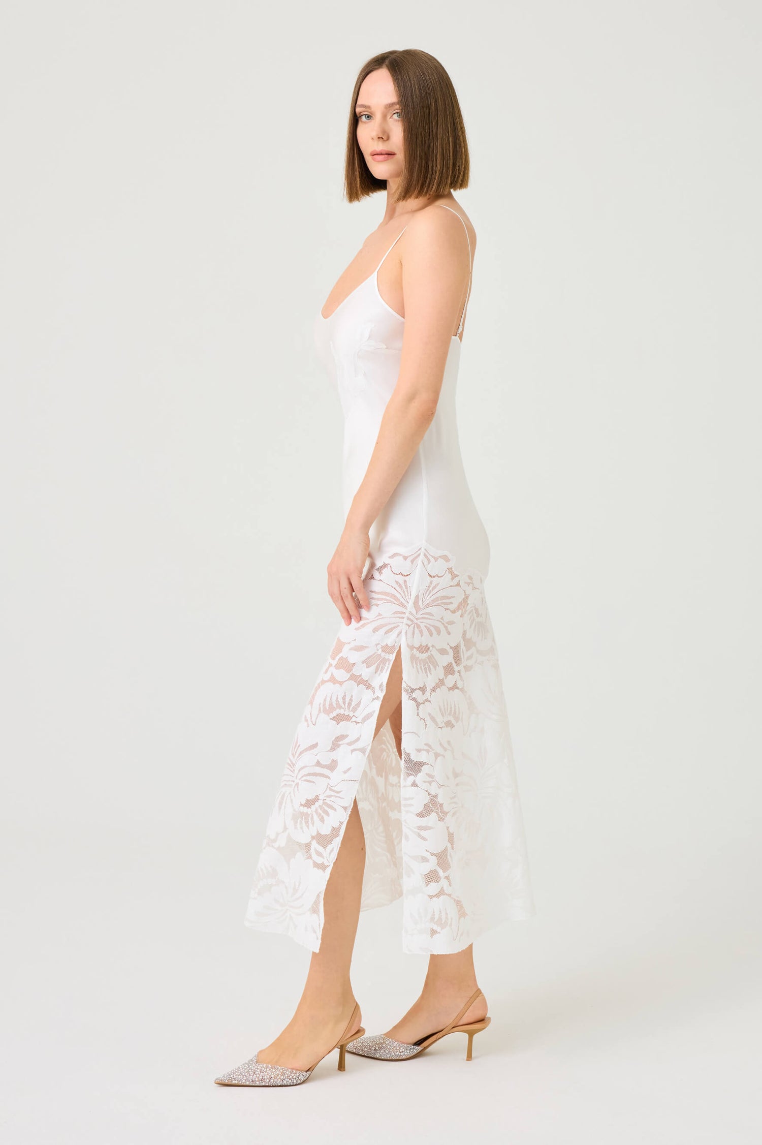 Elia Long Rayon Nightgown with Off White Lace on Off White