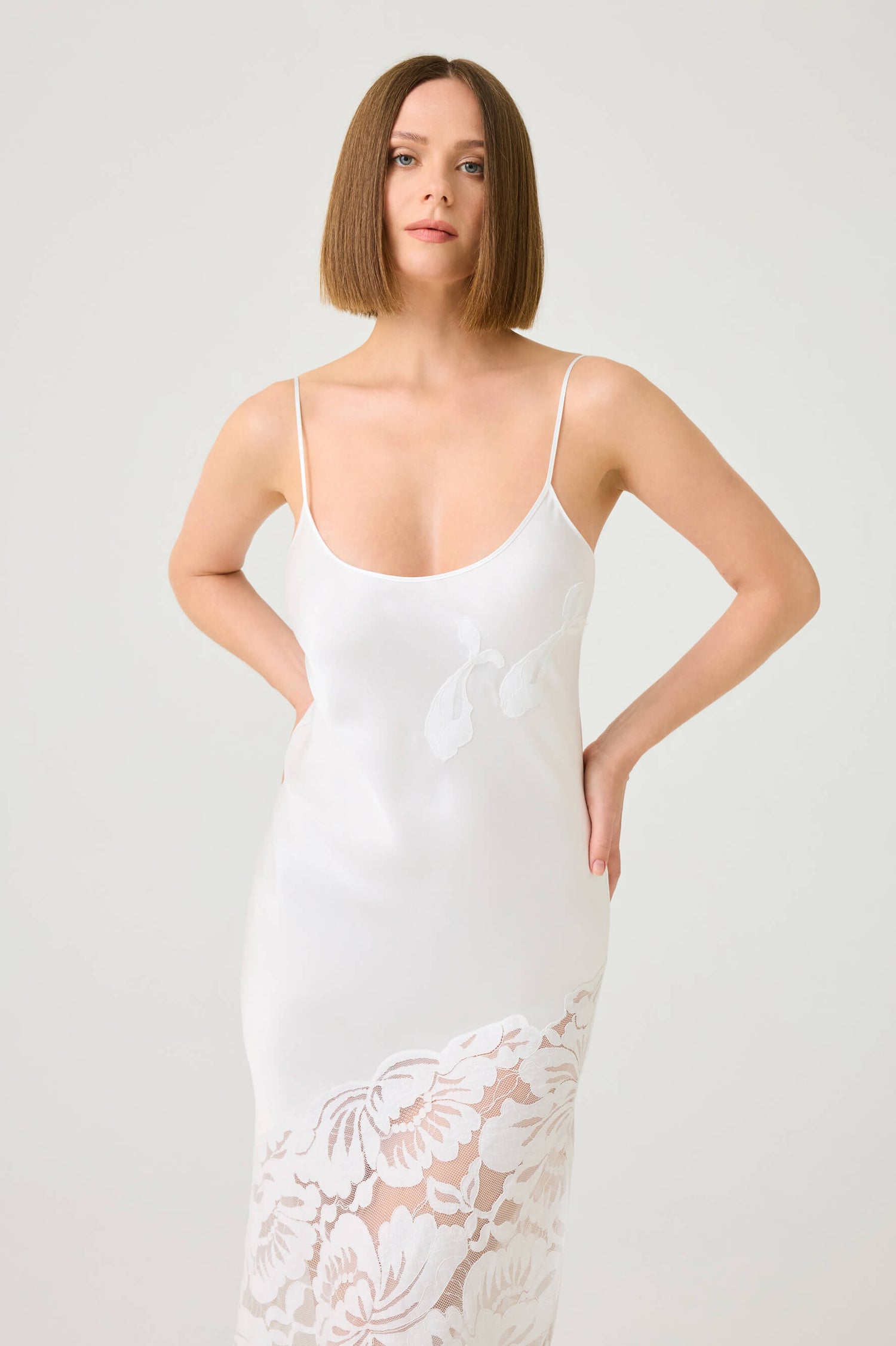 Elia Long Rayon Nightgown with Off White Lace on Off White