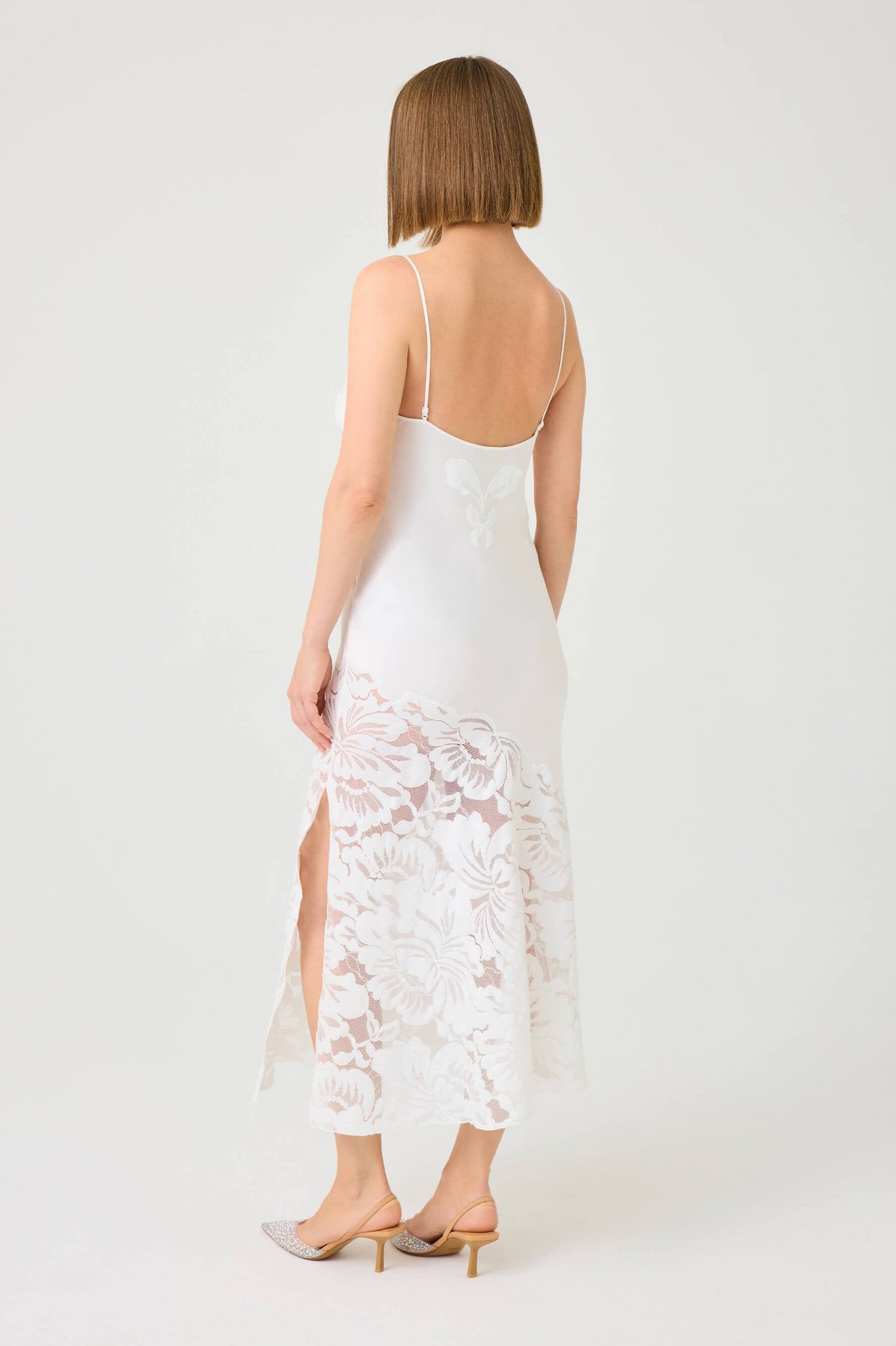 Elia Long Rayon Nightgown with Off White Lace on Off White