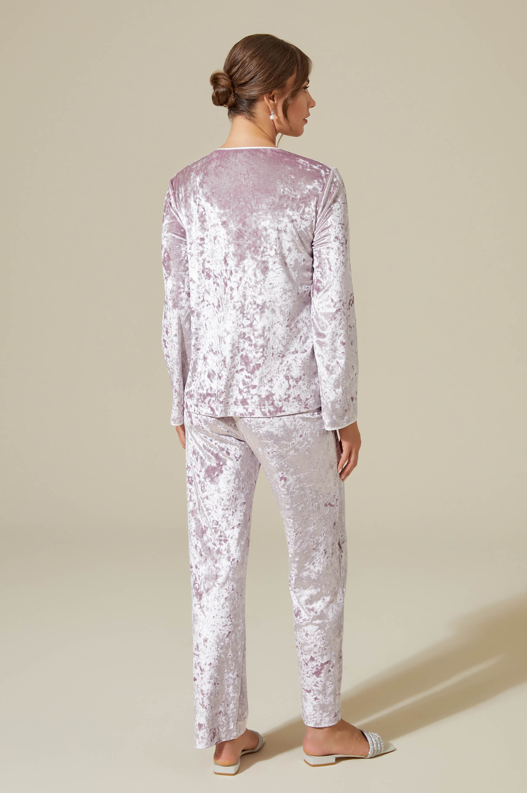 Latifa Velvet Pajama Set - Powder