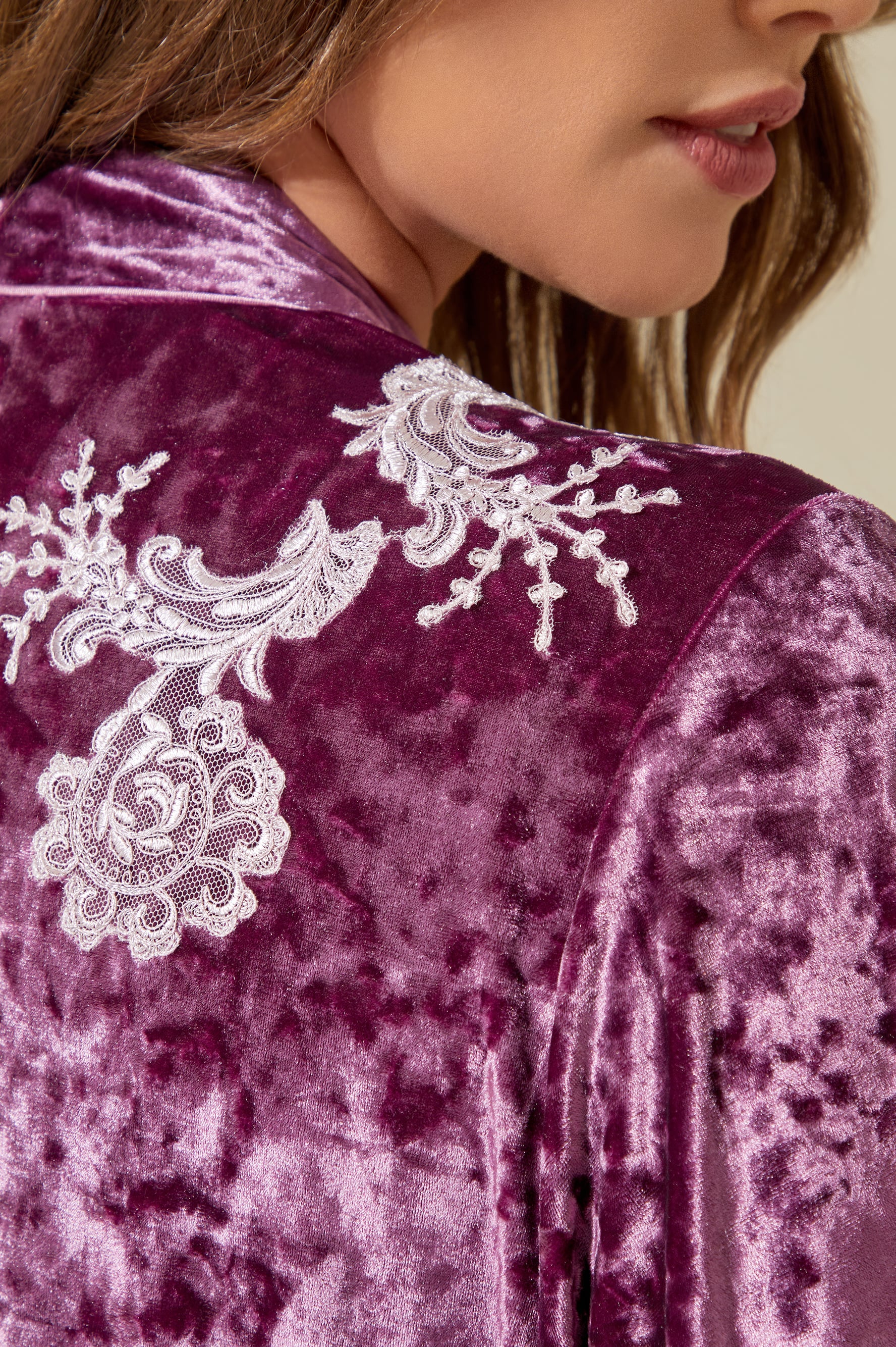 Nihal Long Velvet Robe Set Twith Matching Velvet PJ Set with Button - Powder on Plum