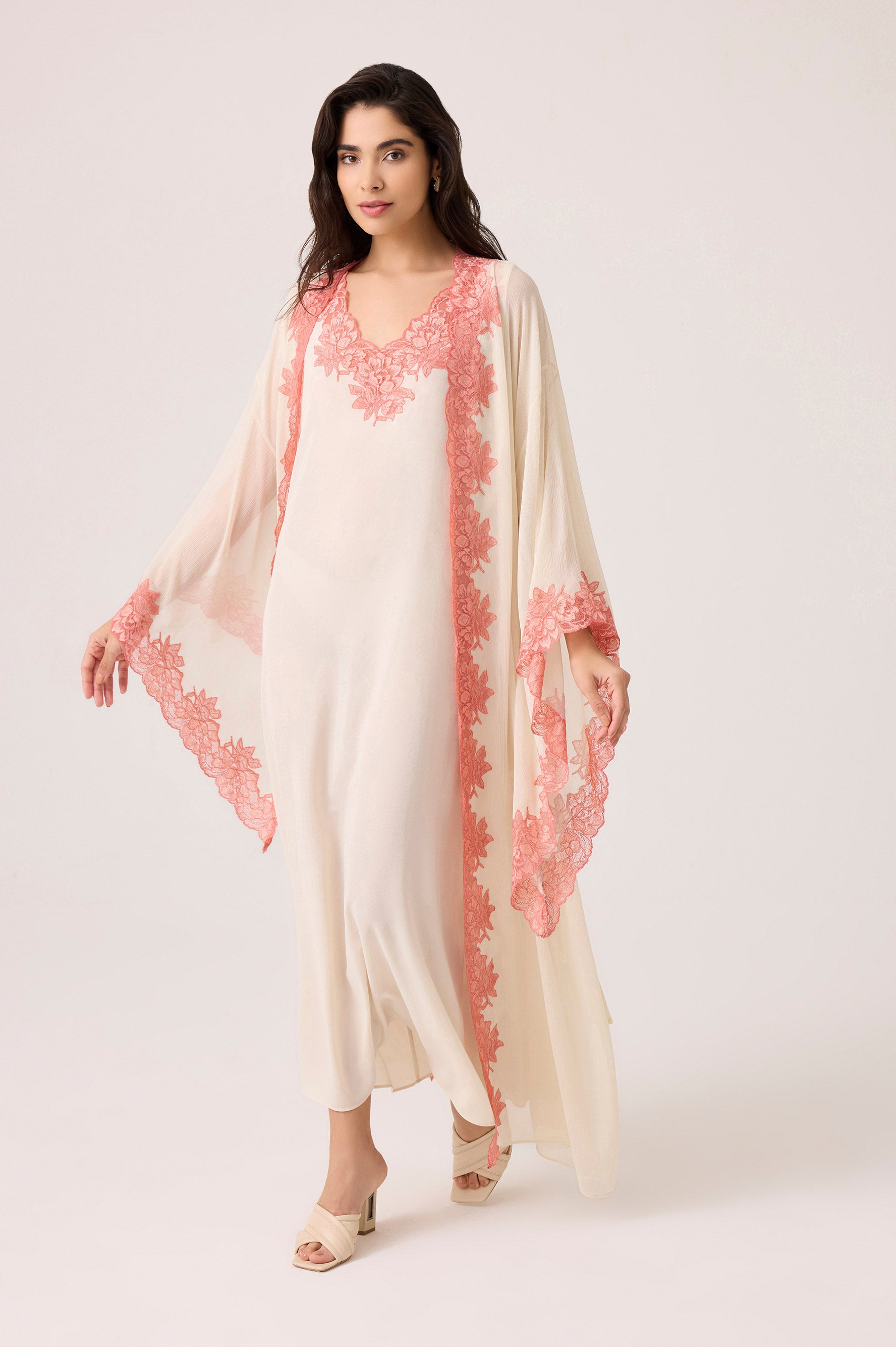 Coralia Silky Chiffon Robe Set Honey