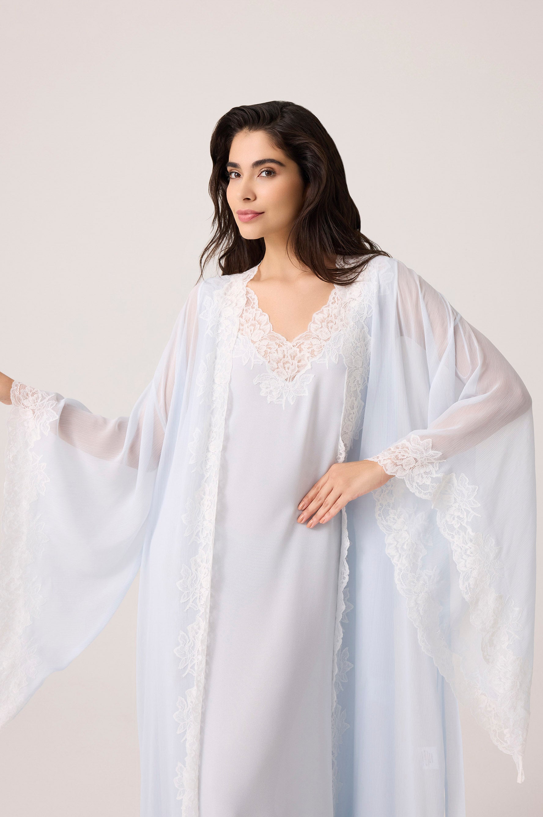 Irina Silky Chiffon Robe Set Baby Blue