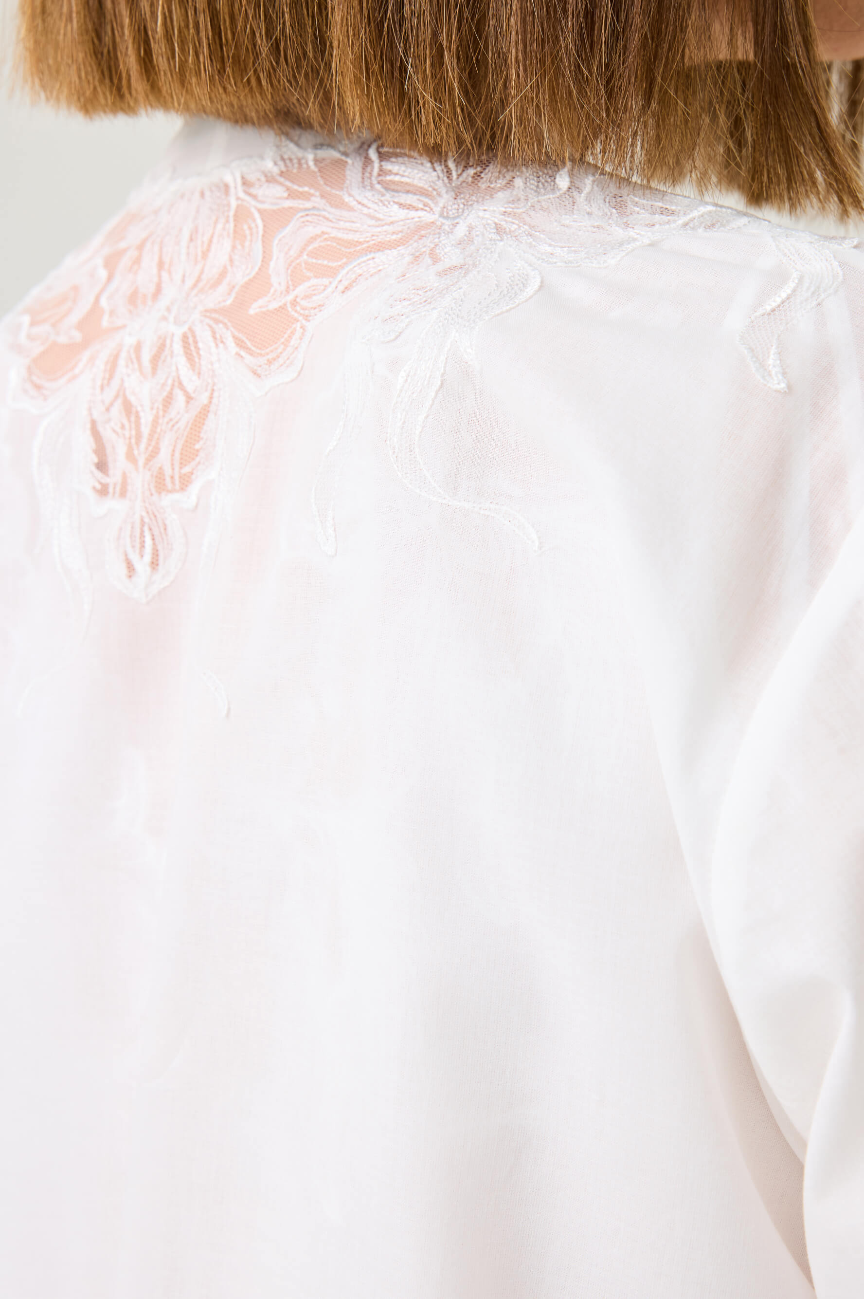 Liliane Long Cotton Voile Robe Set with Off White Lace on Off White