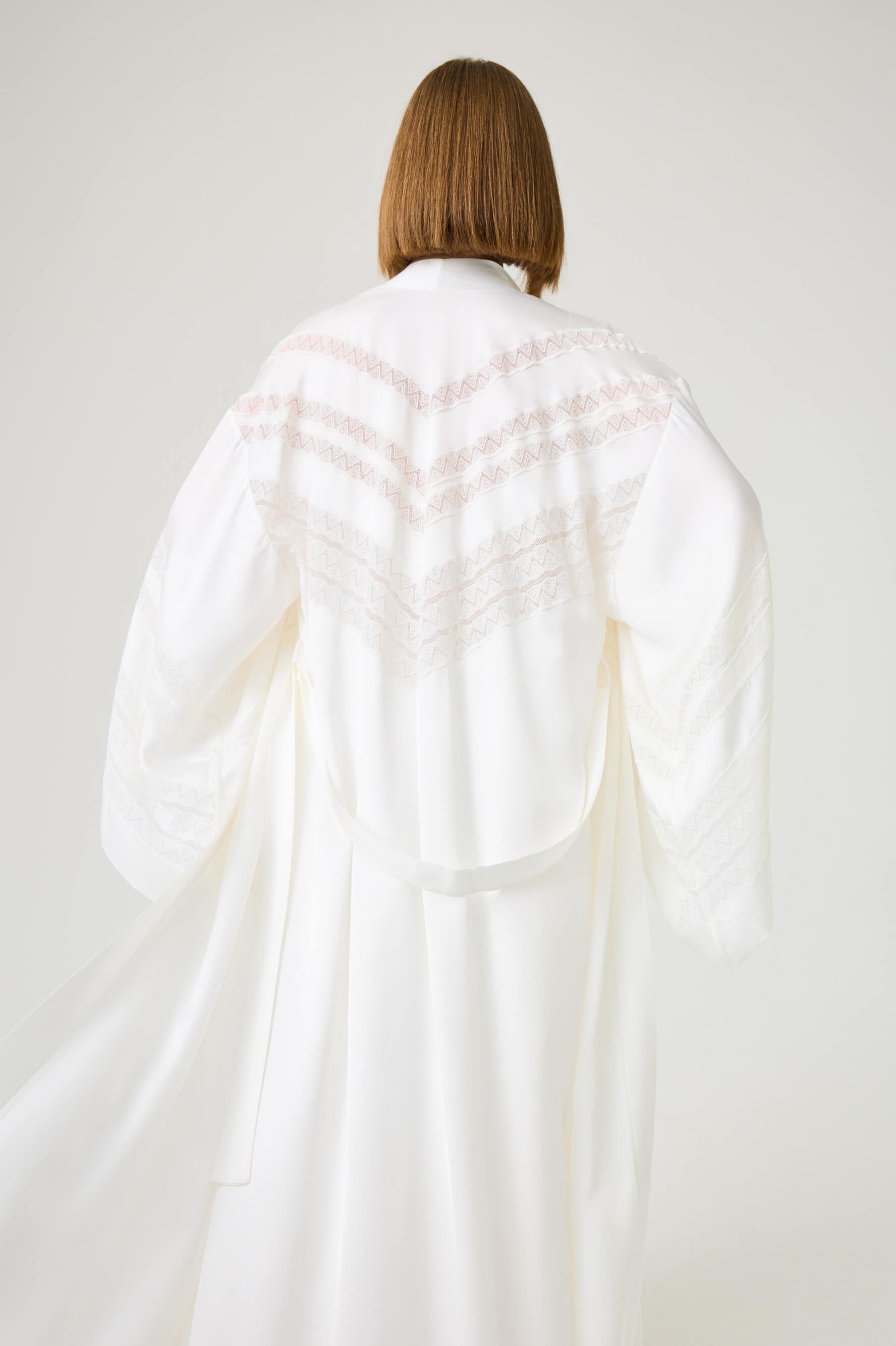 Giza Long Rayon Robe Set with Off White Lace on Off White