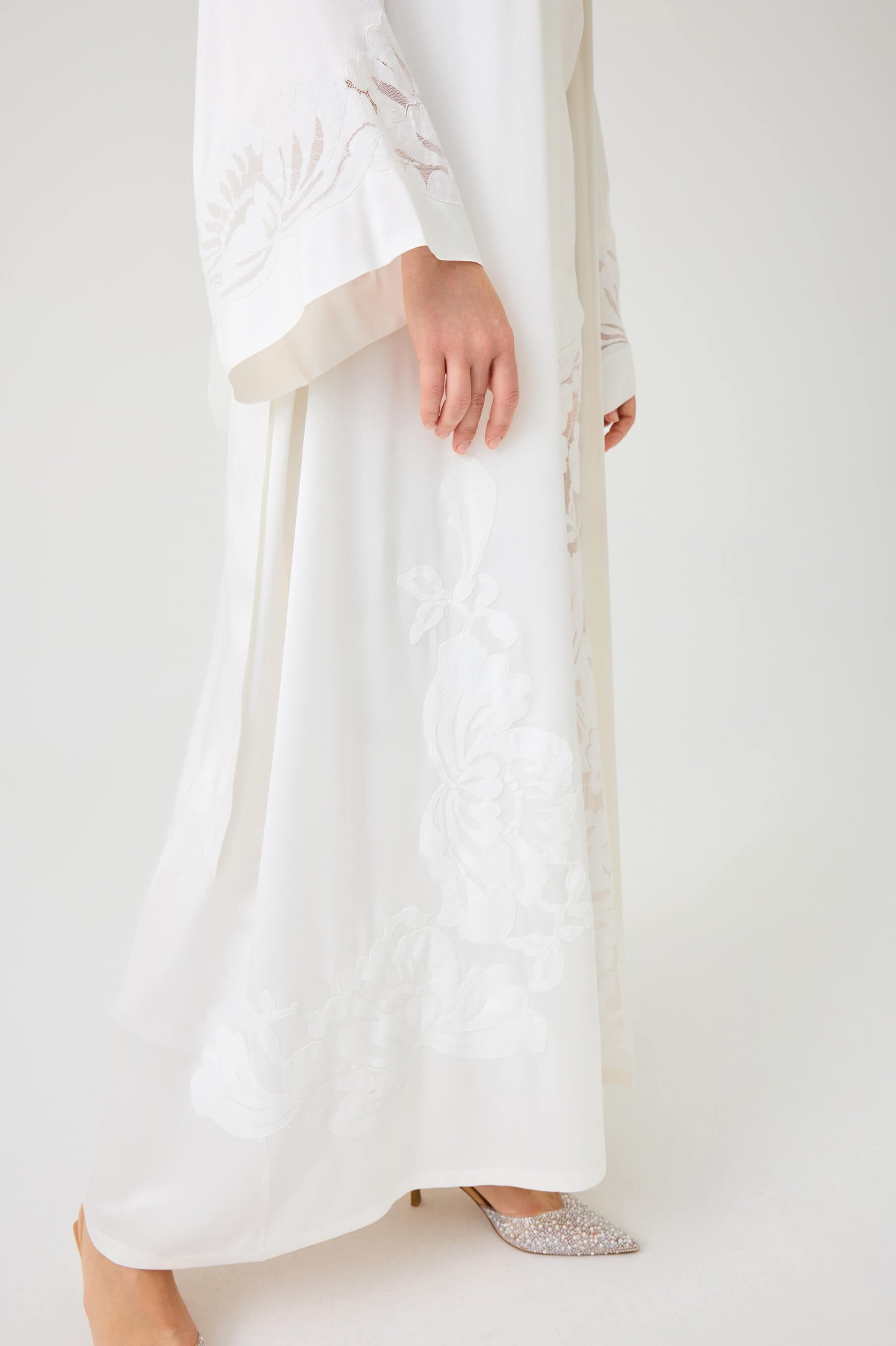 Dalia Long Rayon Robe Set with Off White Lace on Off White