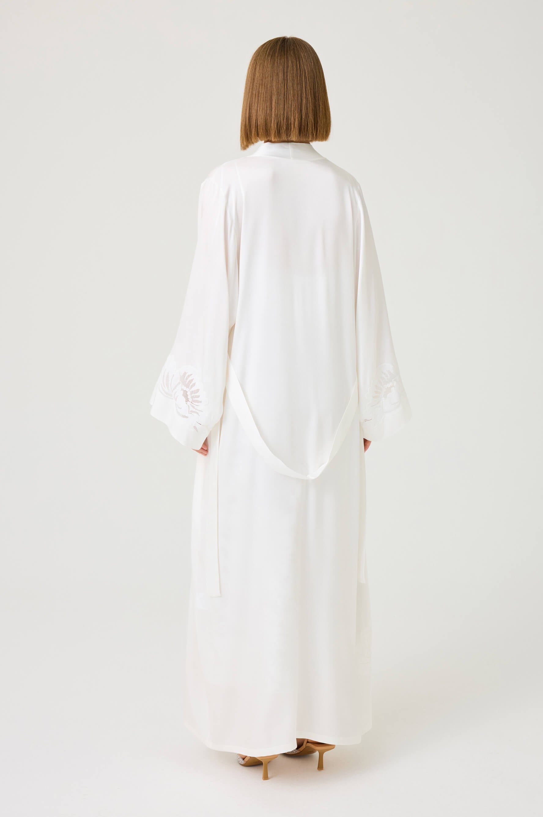 Dalia Long Rayon Robe Set with Off White Lace on Off White
