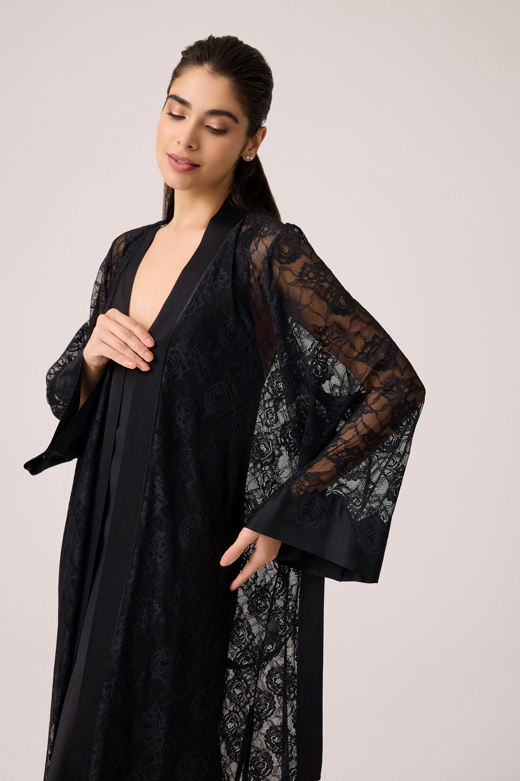 Lumi Silky Chiffon Robe Set Black