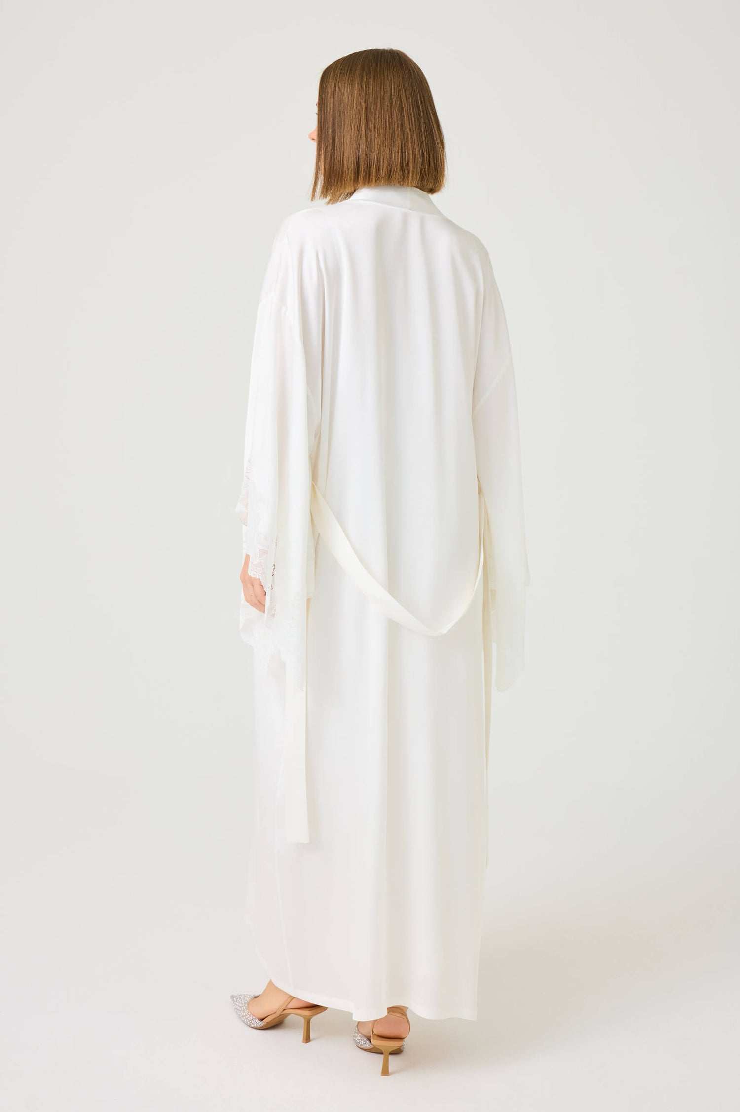 Ross Long Rayon Robe Set with Off White Lace on Off White