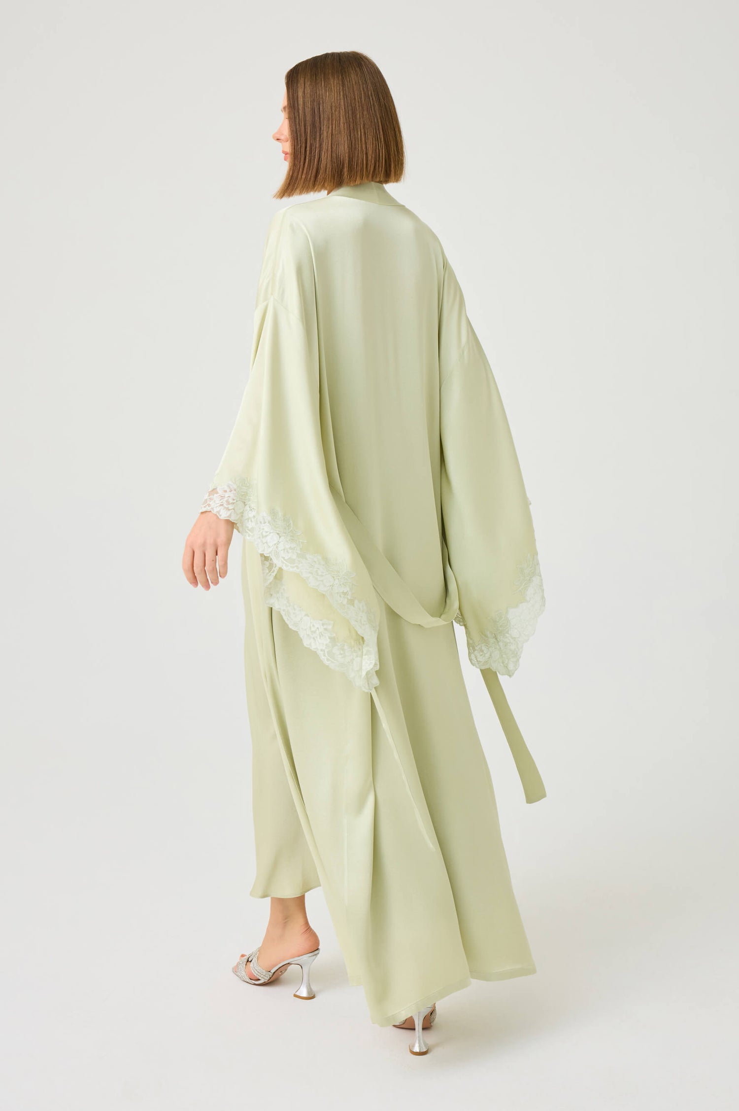 Heidi Long Rayon Robe Set with Light Green Lace on Light Green