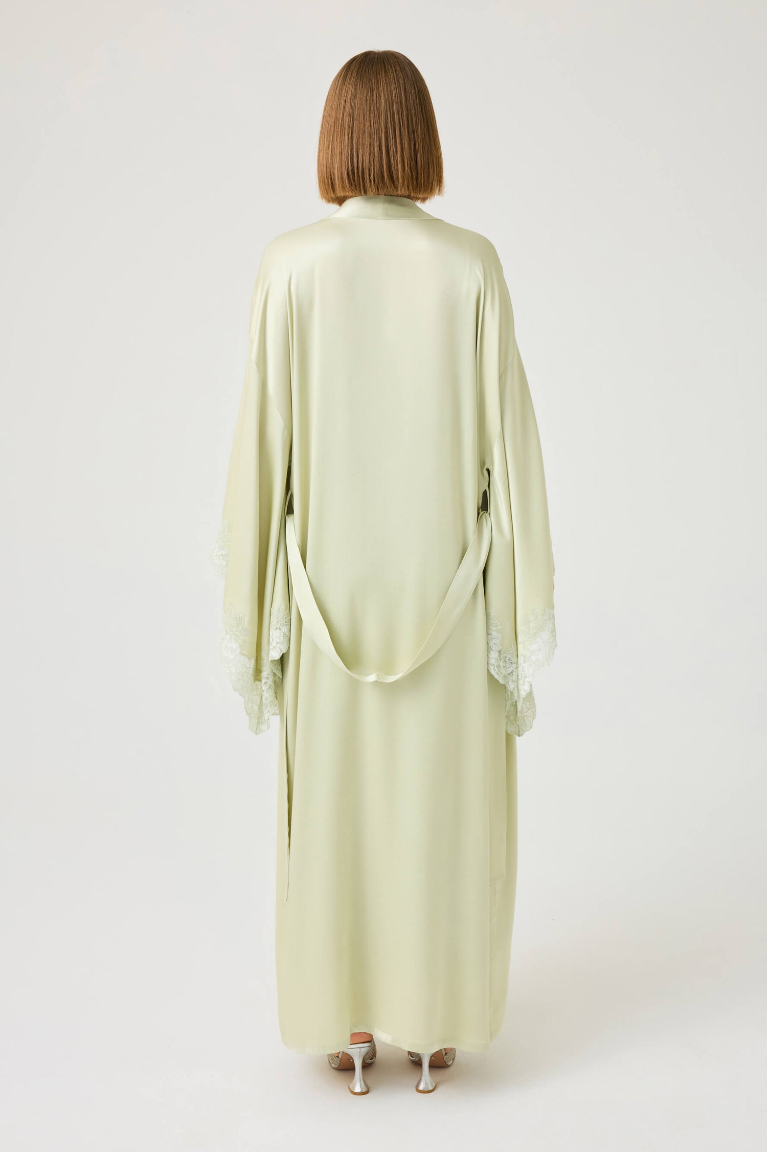 Heidi Long Rayon Robe Set with Light Green Lace on Light Green