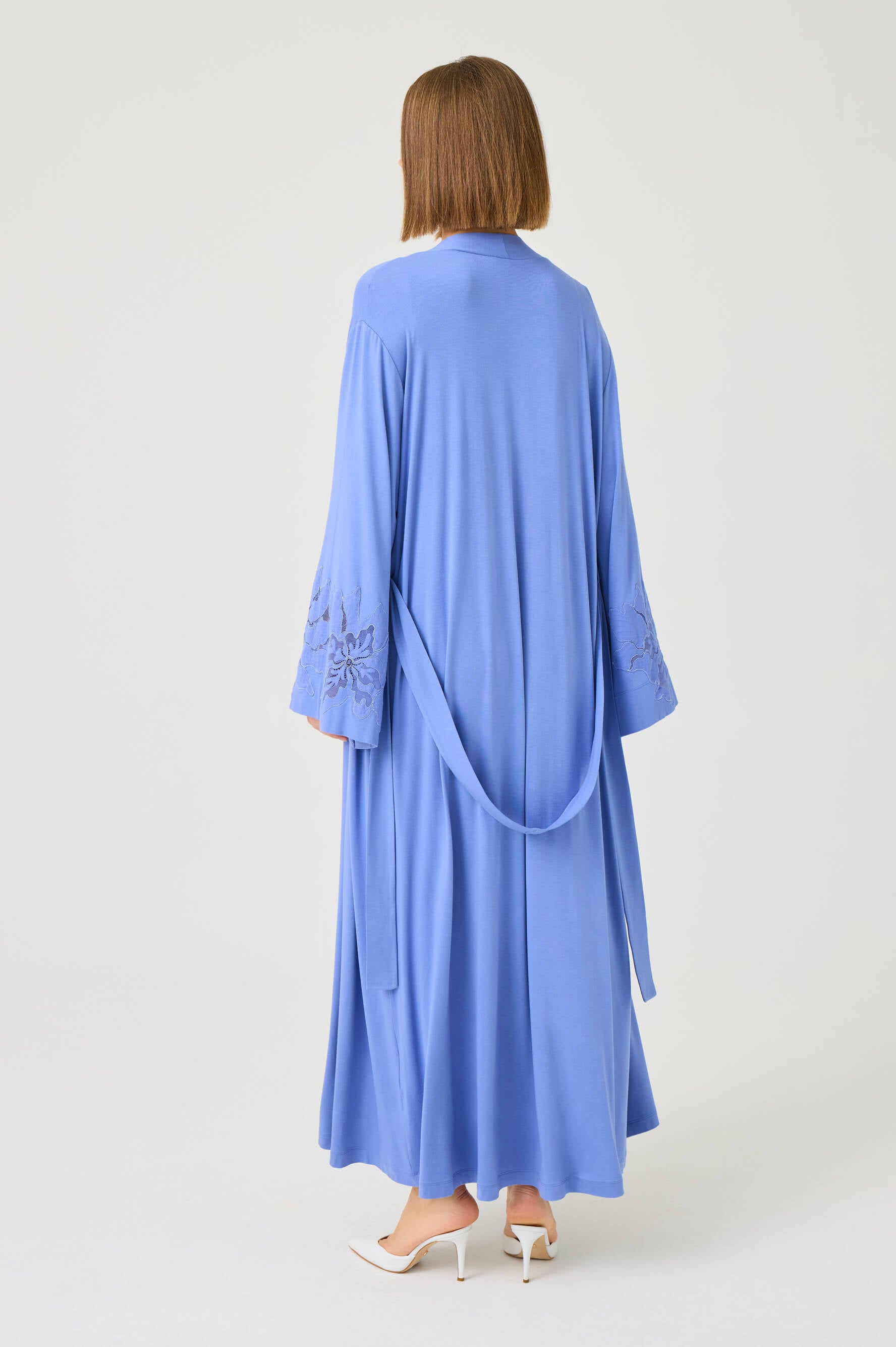 Bluebell Long Cotton Jersey Robe Set with Dark Lilac Lace on Dark Lilac