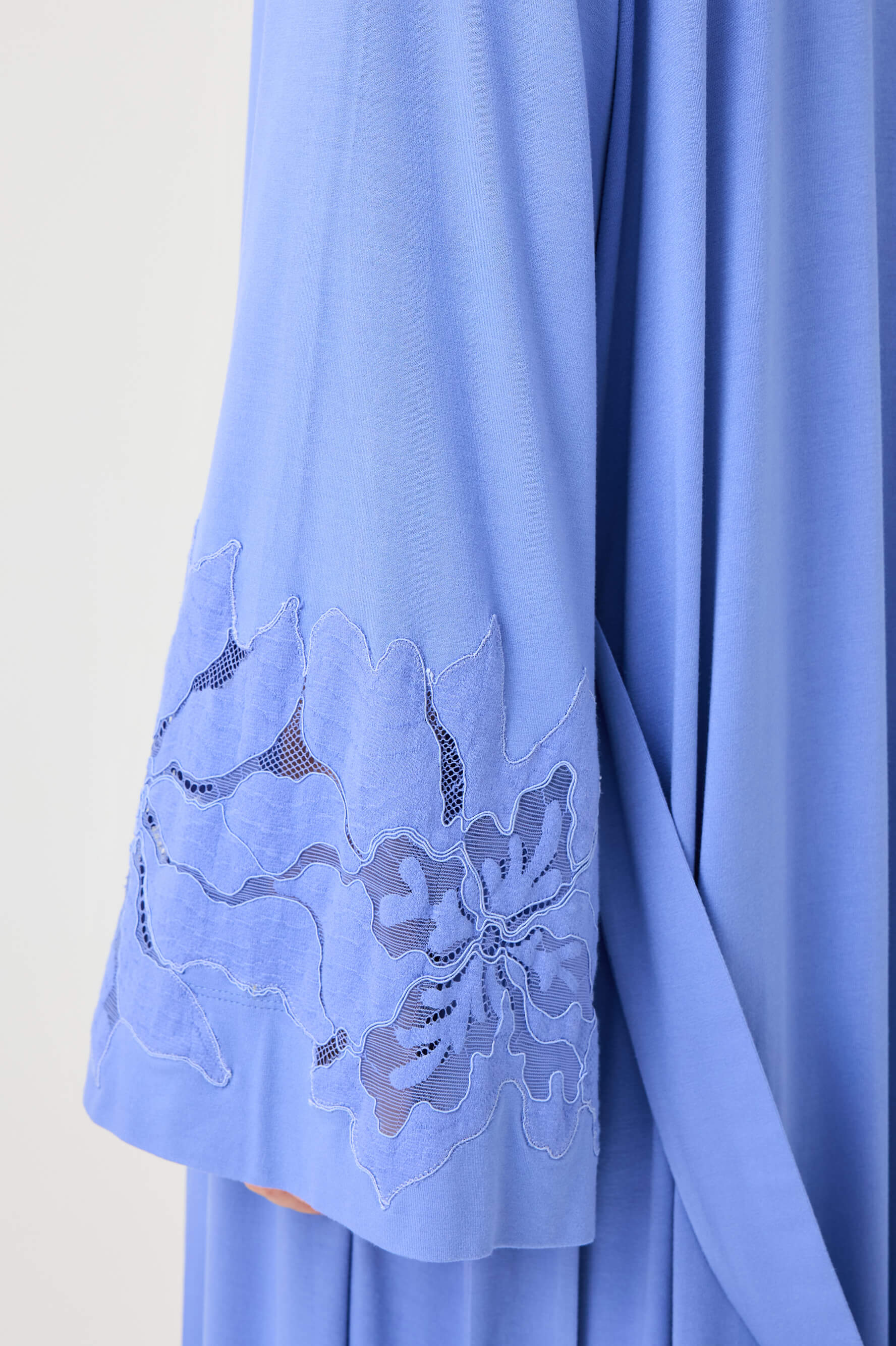 Bluebell Long Cotton Jersey Robe Set with Dark Lilac Lace on Dark Lilac