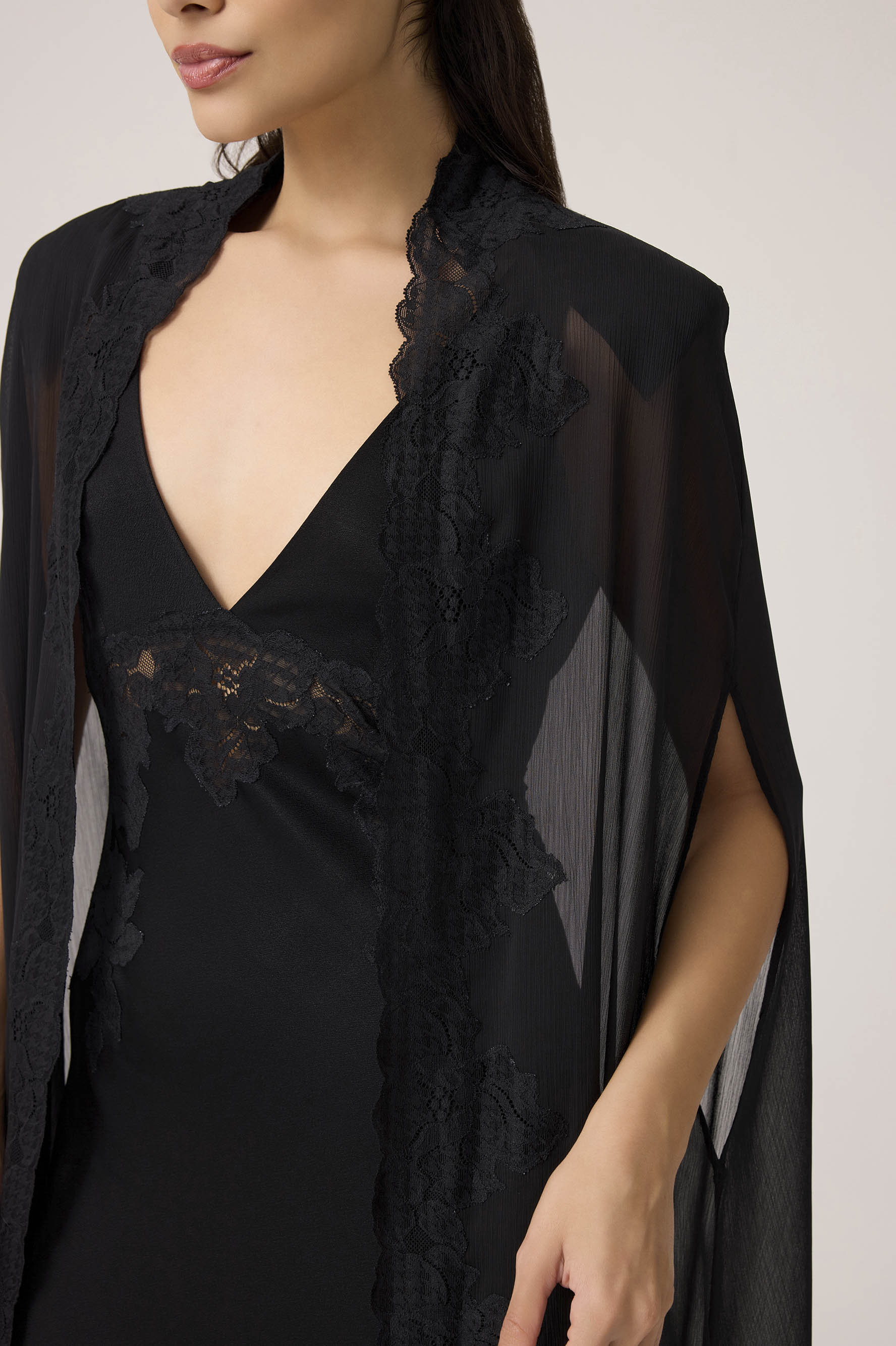 Beatrice Chiffon Cape Set Black