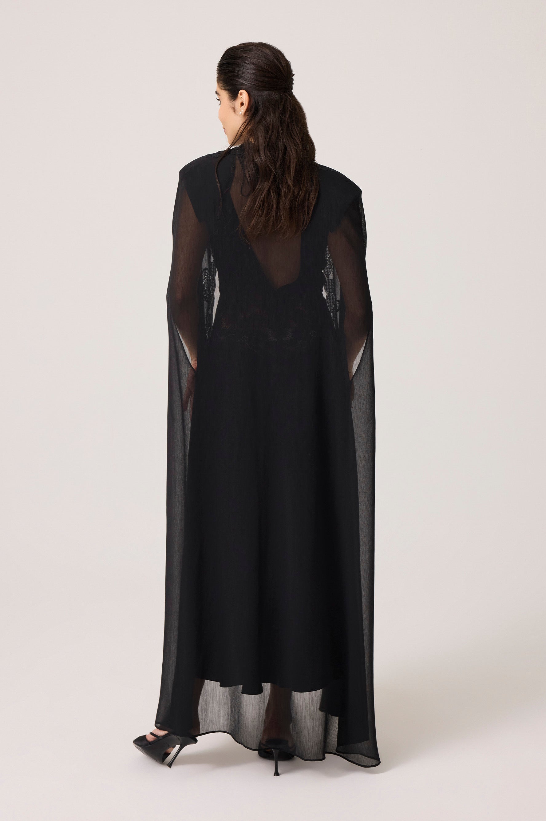 Beatrice Chiffon Cape Set Black