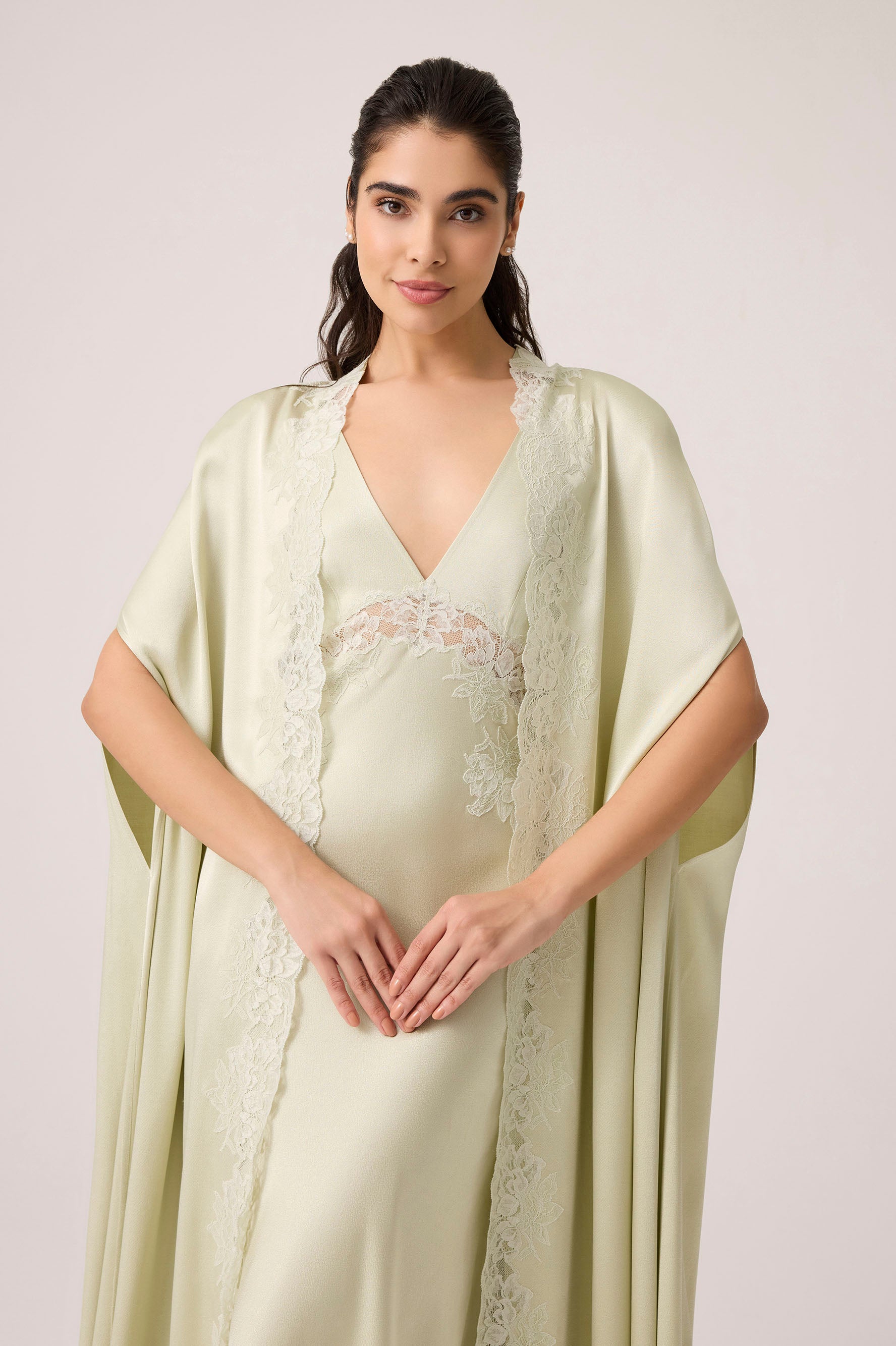 Beatrice Silky Rayon Cape Set Light Green