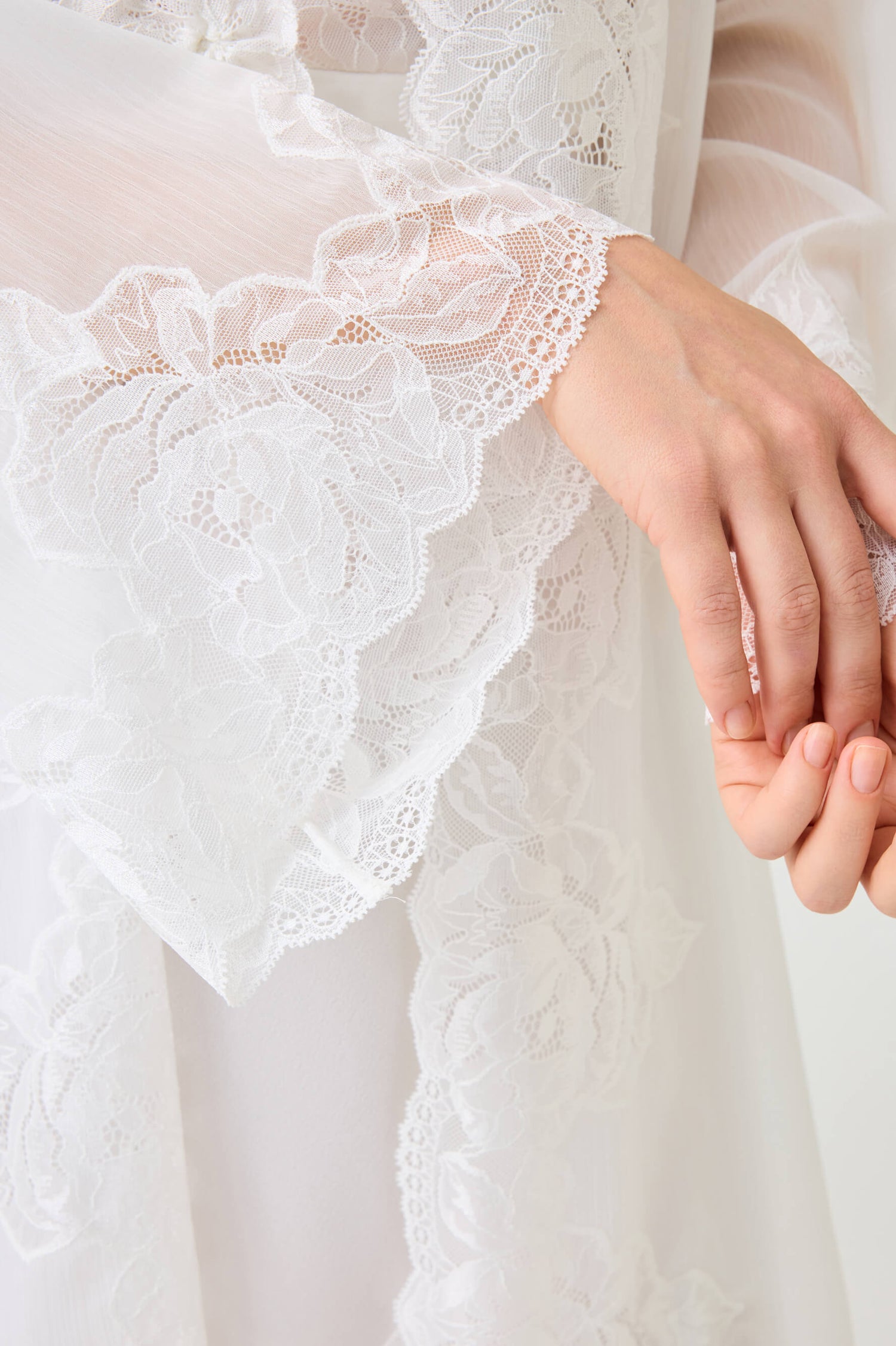 Miss Rosabelle Short Silky Chiffon Robe Set with Off White Lace on Off White