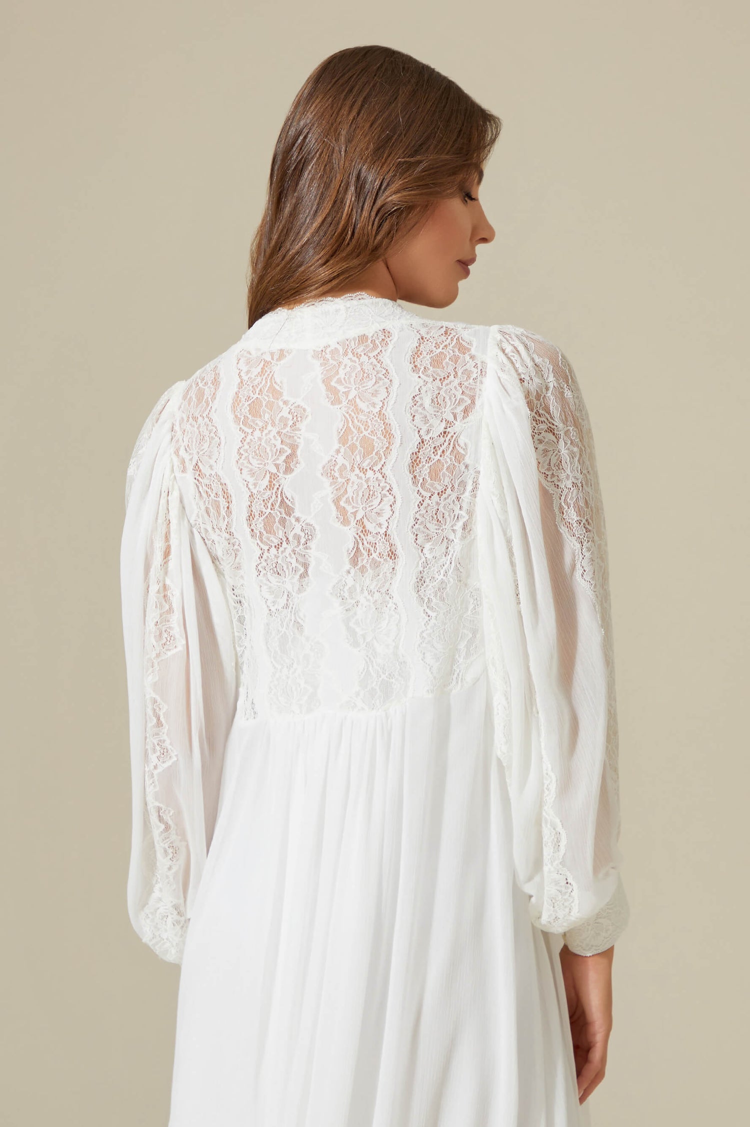 Carina Long Silky Chiffon Robe Set - Off White on Off White