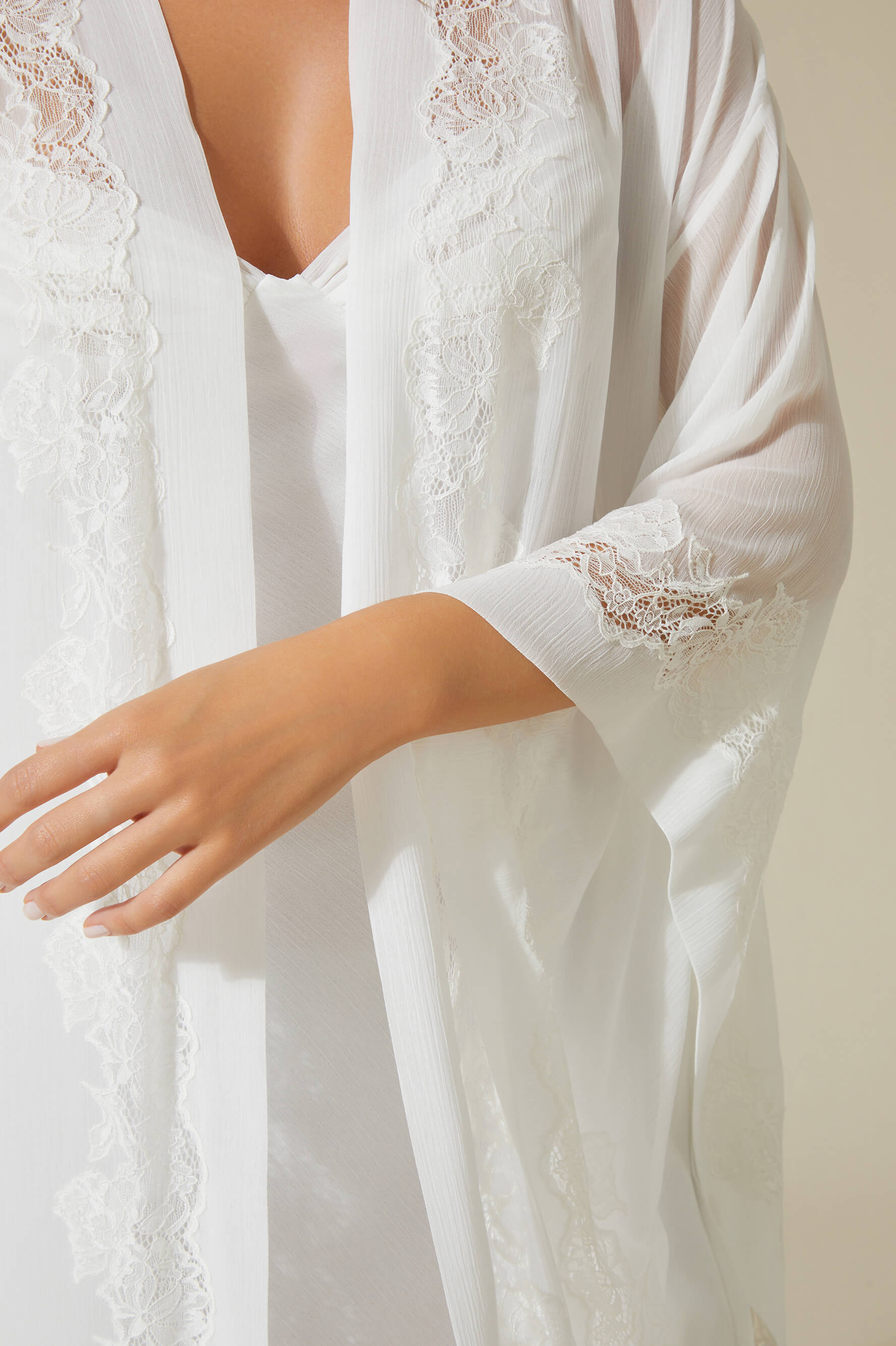 Nikita - Long Silky Chiffon Robe Set - White on White