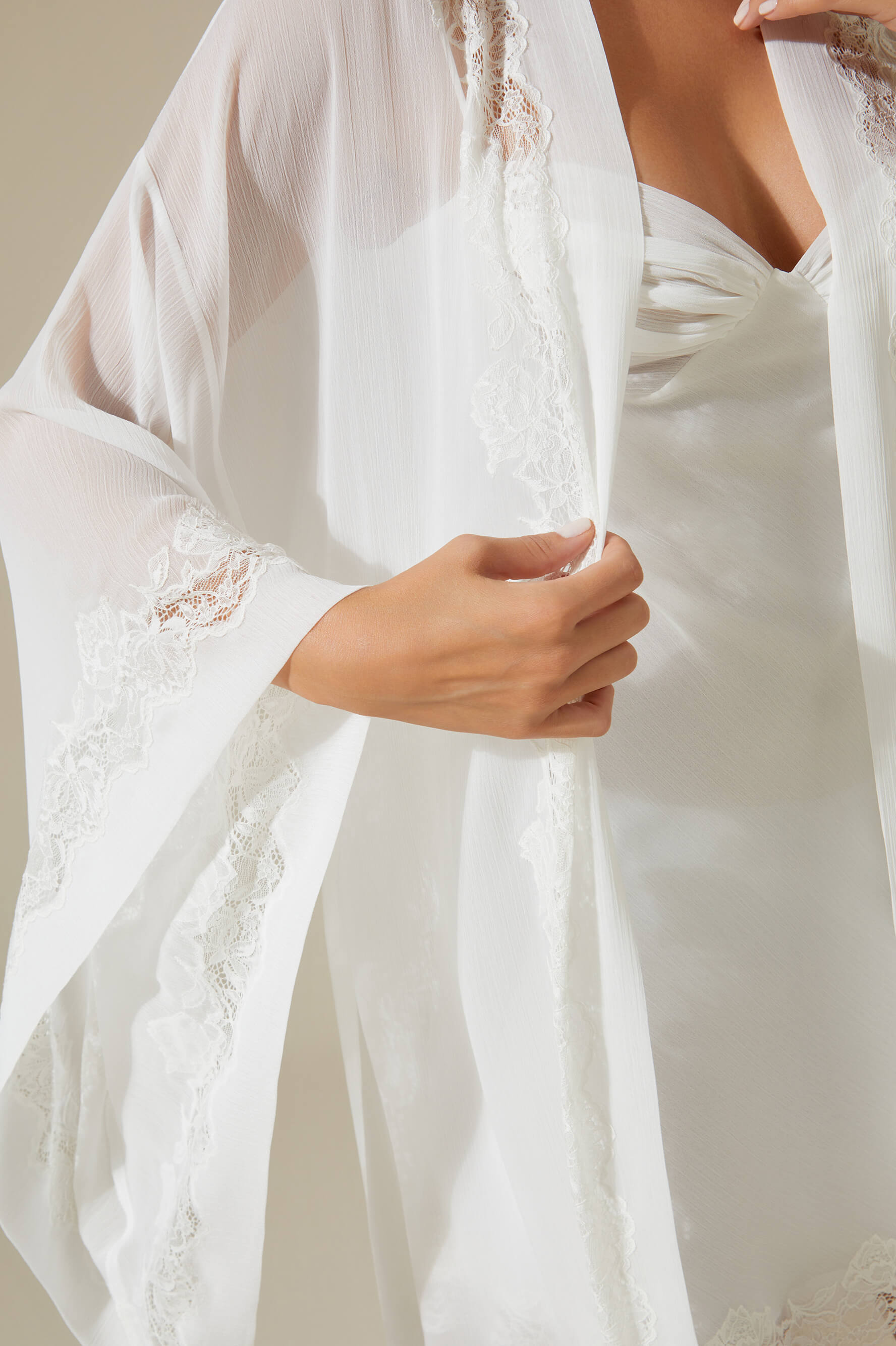 Nikita - Long Silky Chiffon Robe Set - White on White