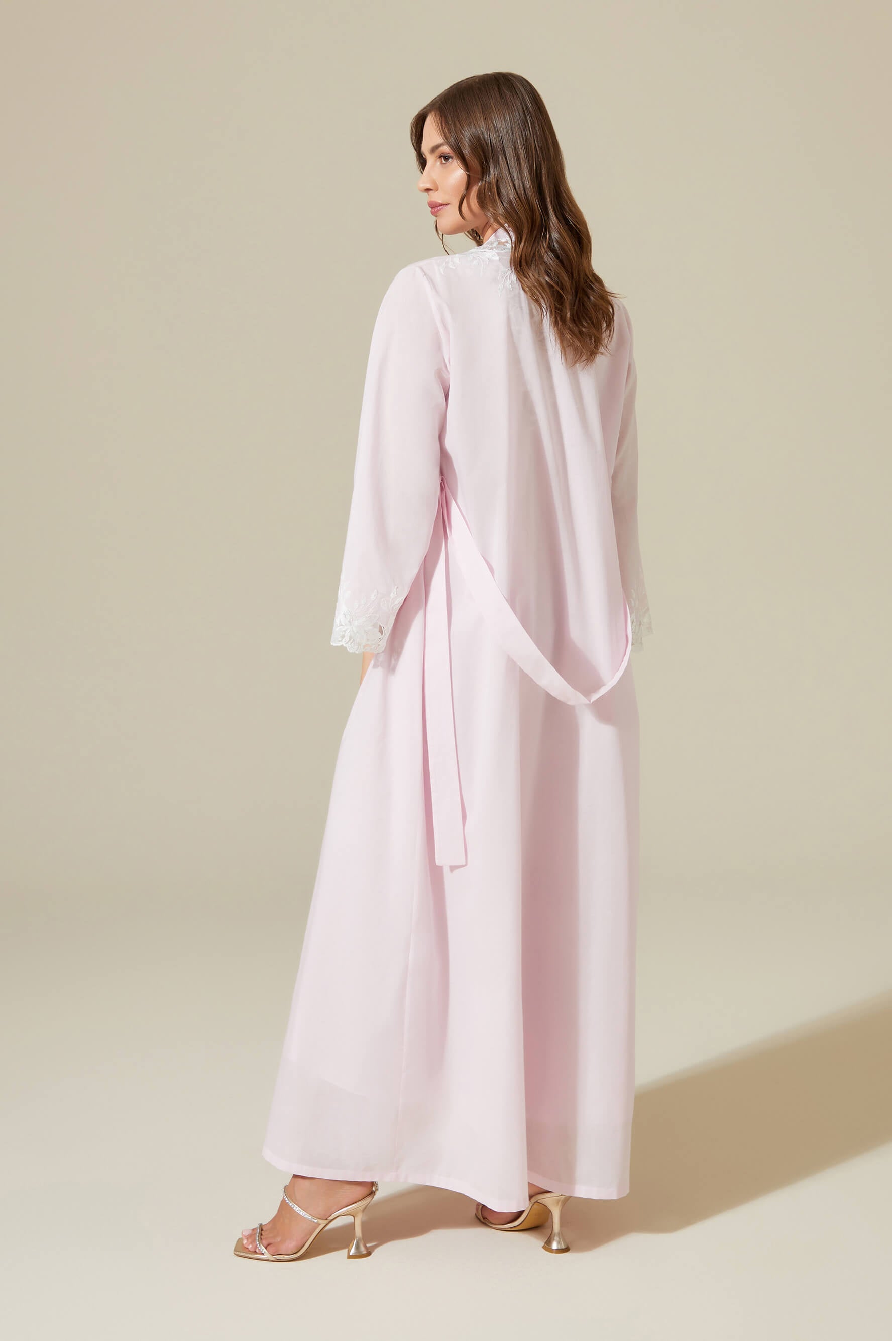 Maia-Trimmed Cotton Voile Long Sleeve Robe Set - Baby Pink