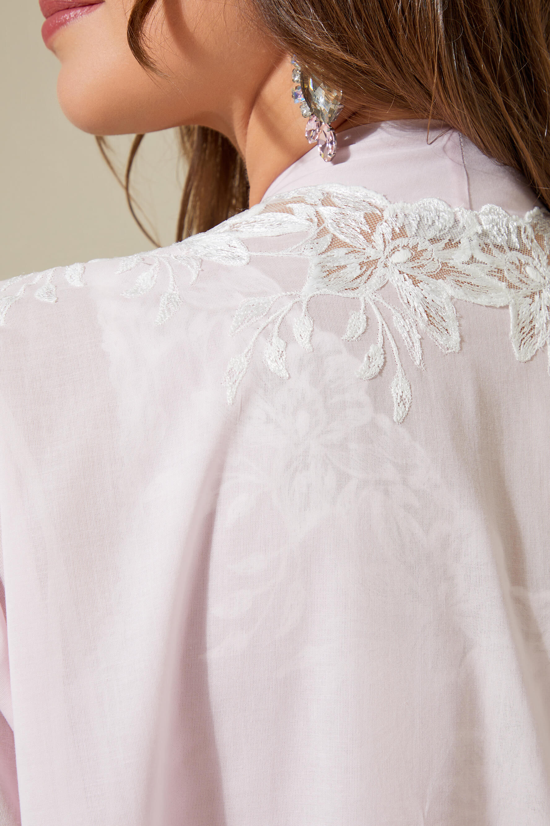 Maia-Trimmed Cotton Voile Long Sleeve Robe Set - Baby Pink