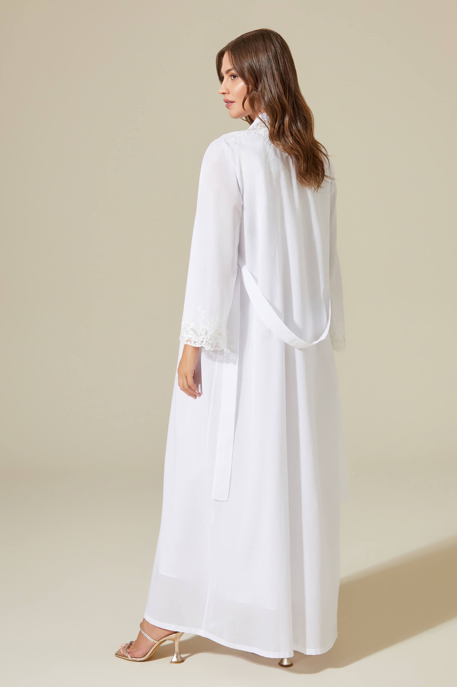 Maia - Trimmed Cotton Voile Long Sleeve Robe Set - Off White